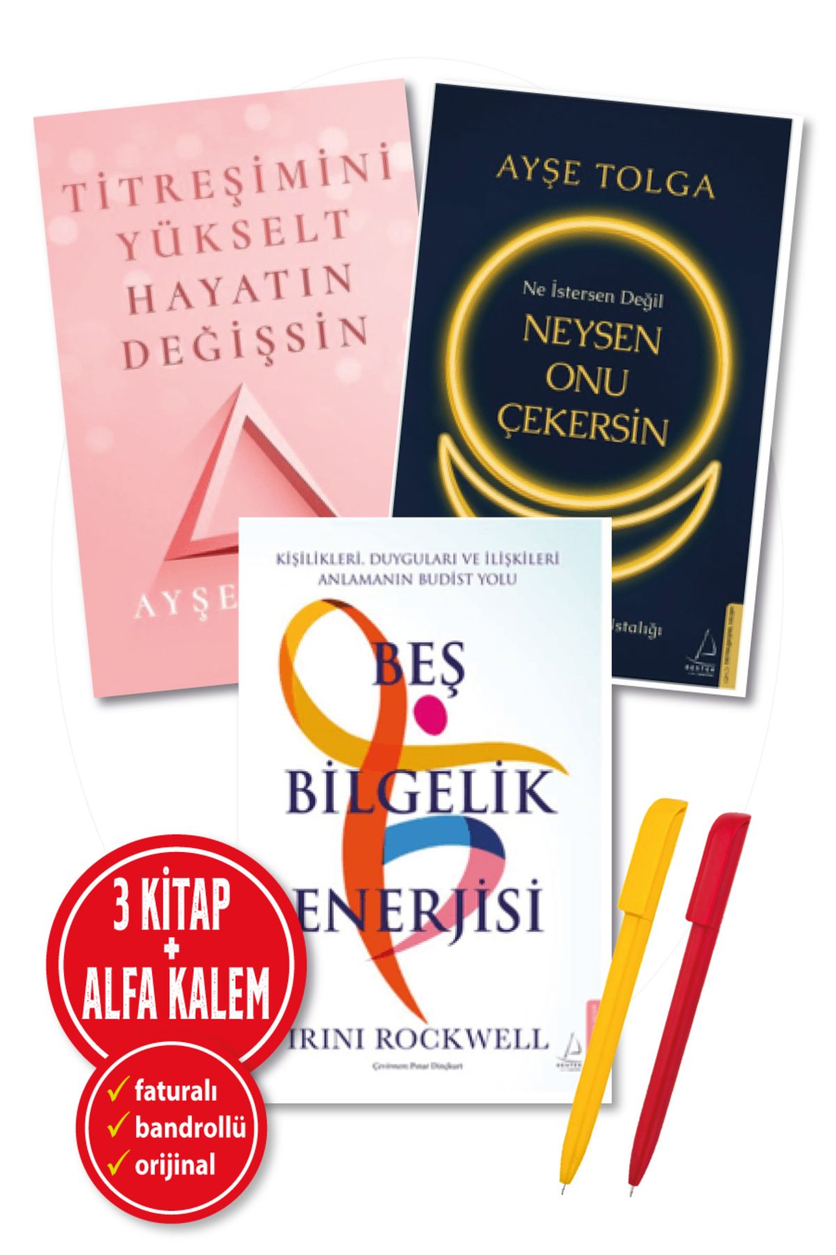 Destek Yayınları Alfa Kalem+Ayşe Tolga-Irini Rockwell 3 Kitap(Titreşimini Yükselt+Ne İstersen+Beş Bilgelik Enerjisi)