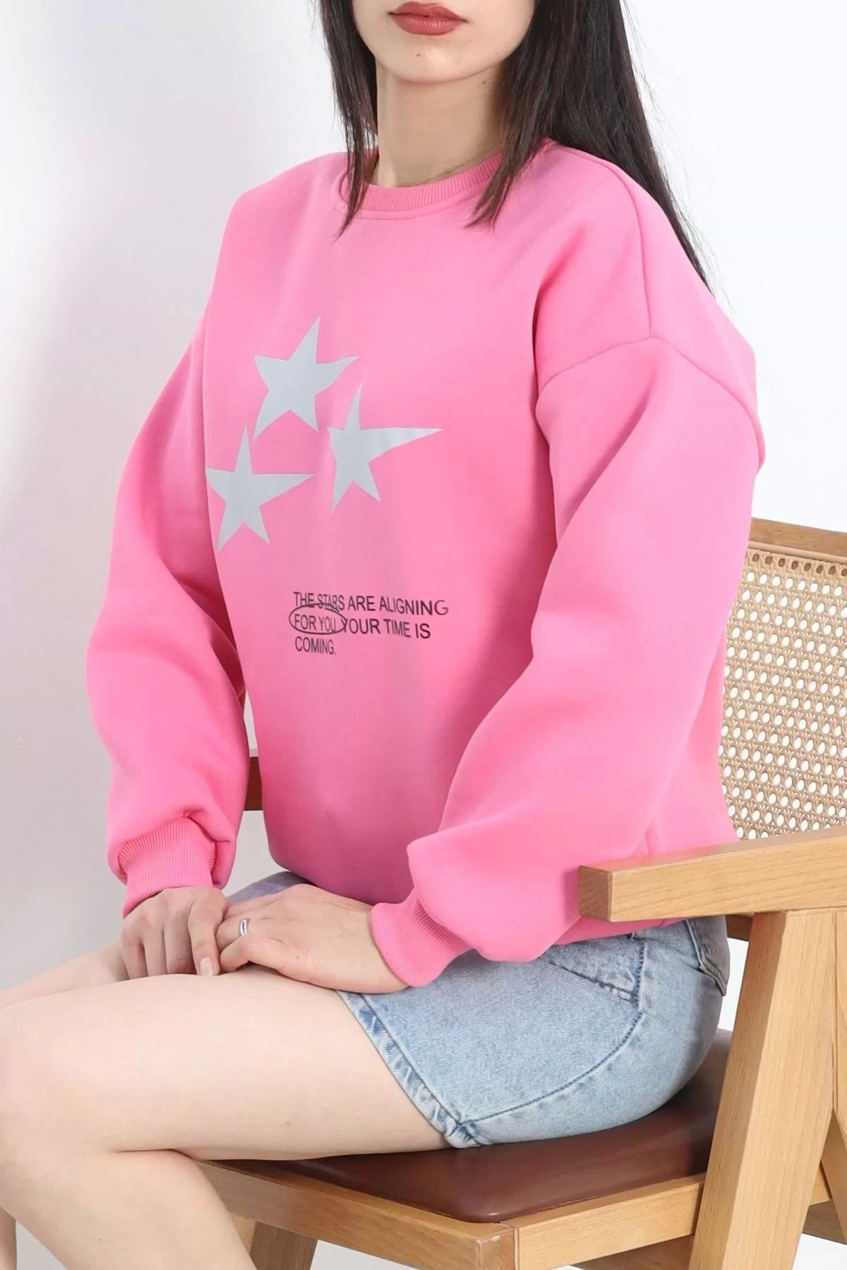 ufukmoda Bisiklet Yaka Baskılı Sweat Pembe - 20961.1878.