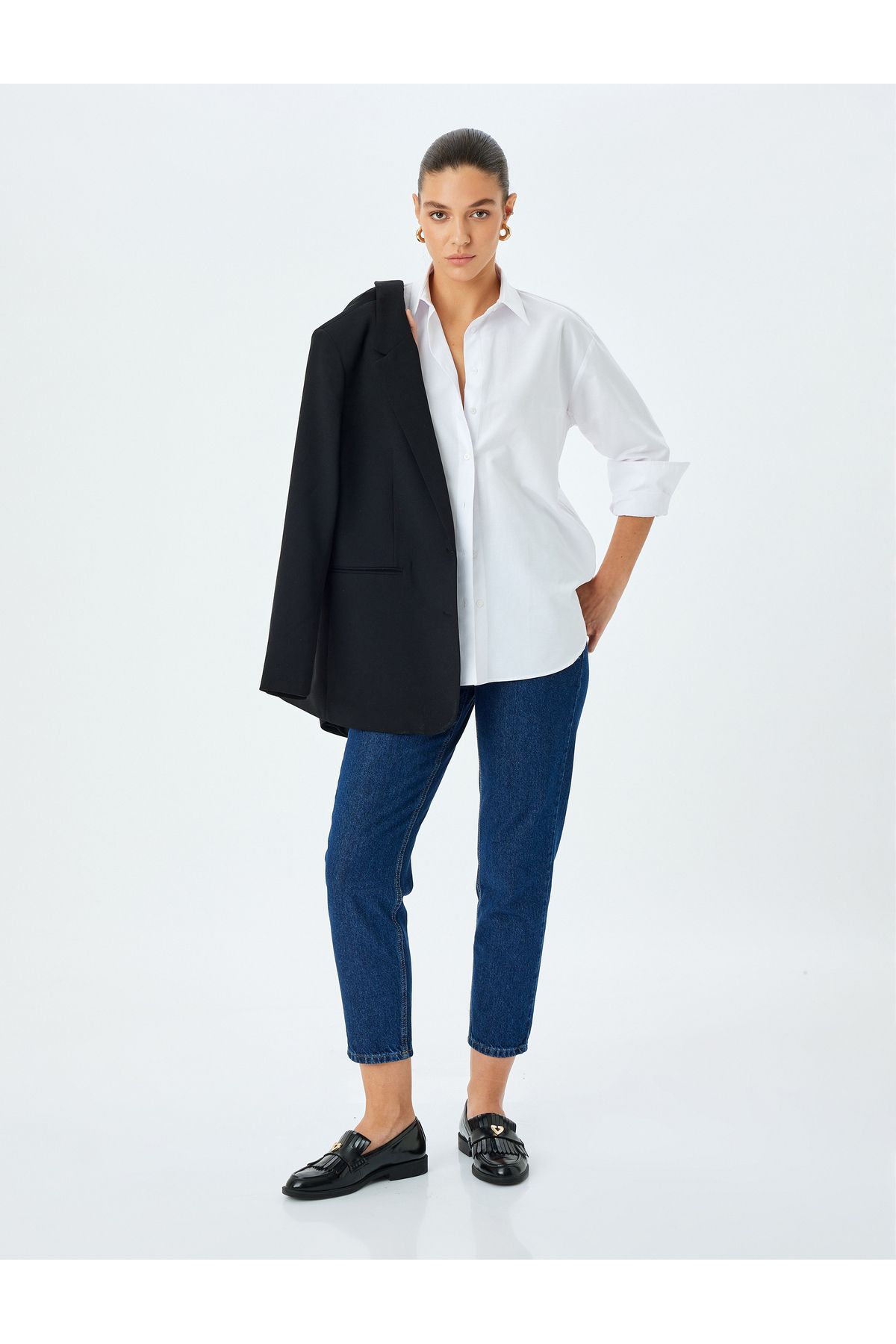 Koton Yeni Sezon Yüksek Bel Crop Düz Paça Mom Fit Denim Pantolon - Mom Jean