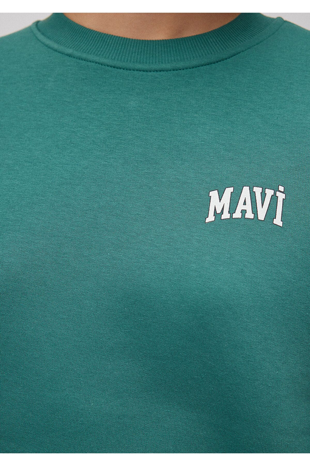 Mavi-Logo Printed Green Crop Sweatshirt 1611601-71874 7