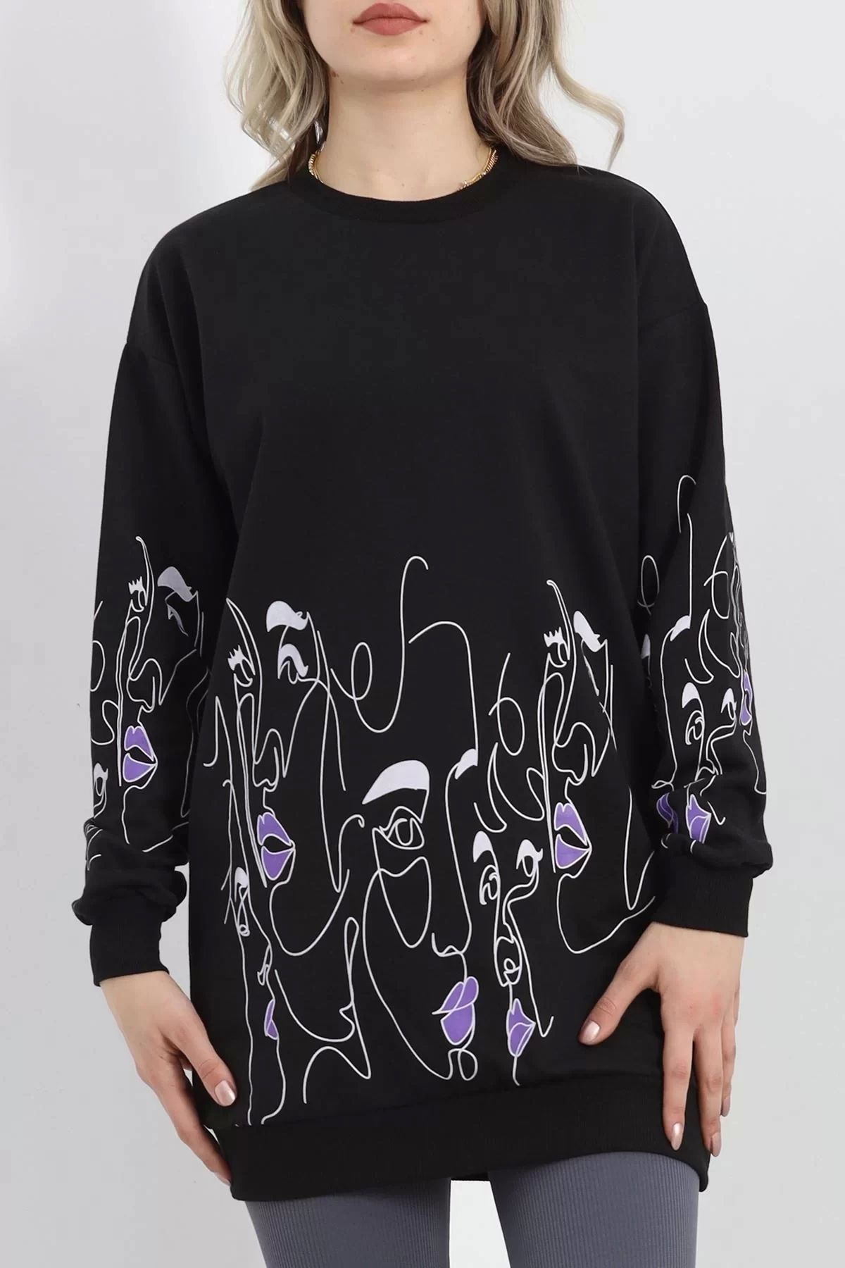 ufukmoda İki İplik Baskılı Tunik Sweat Siyah - 40046.555.