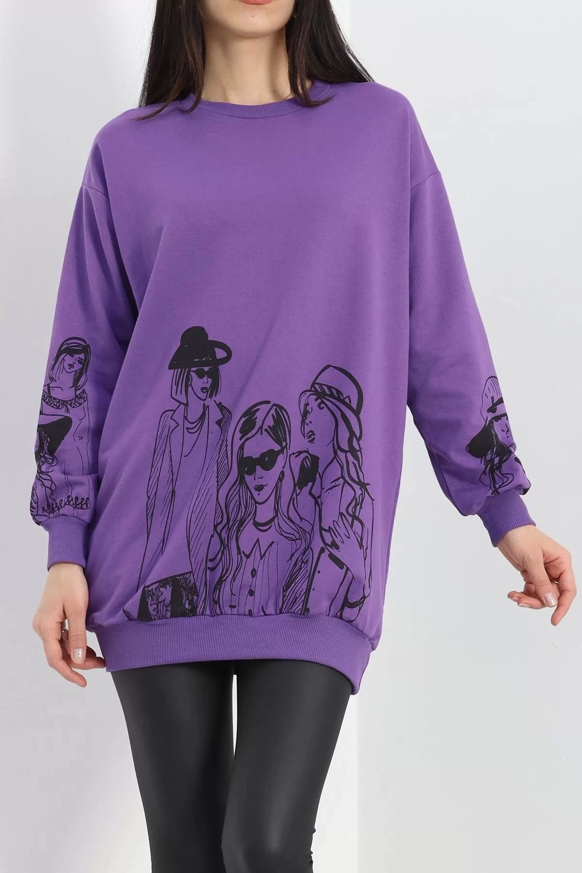 ufukmoda Baskılı İki İplik Tunik Sweat Mor - 40044.555.