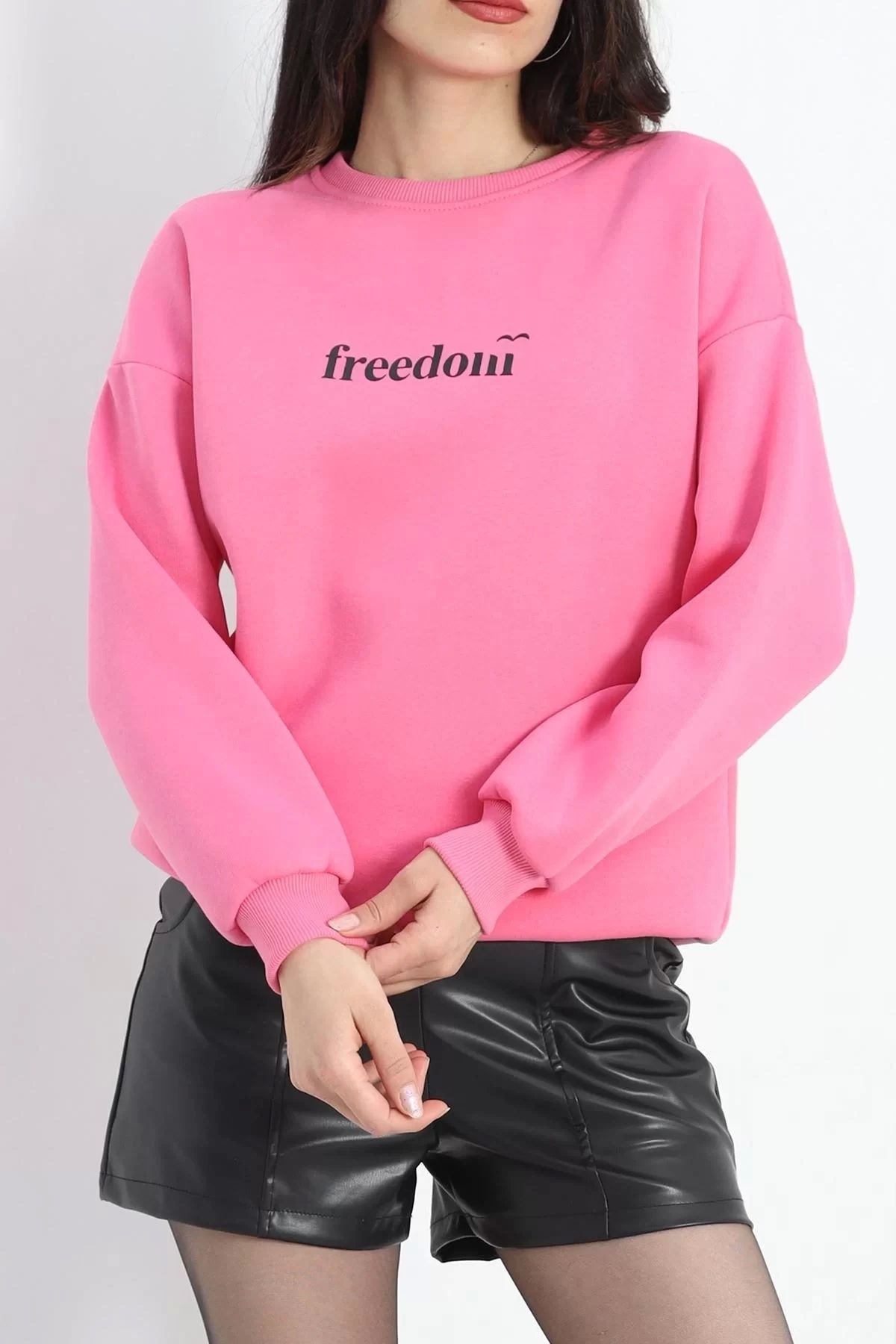 ufukmoda Bisiklet Yaka Baskılı 3 İplik Sweat Pembe - 20503.1878.