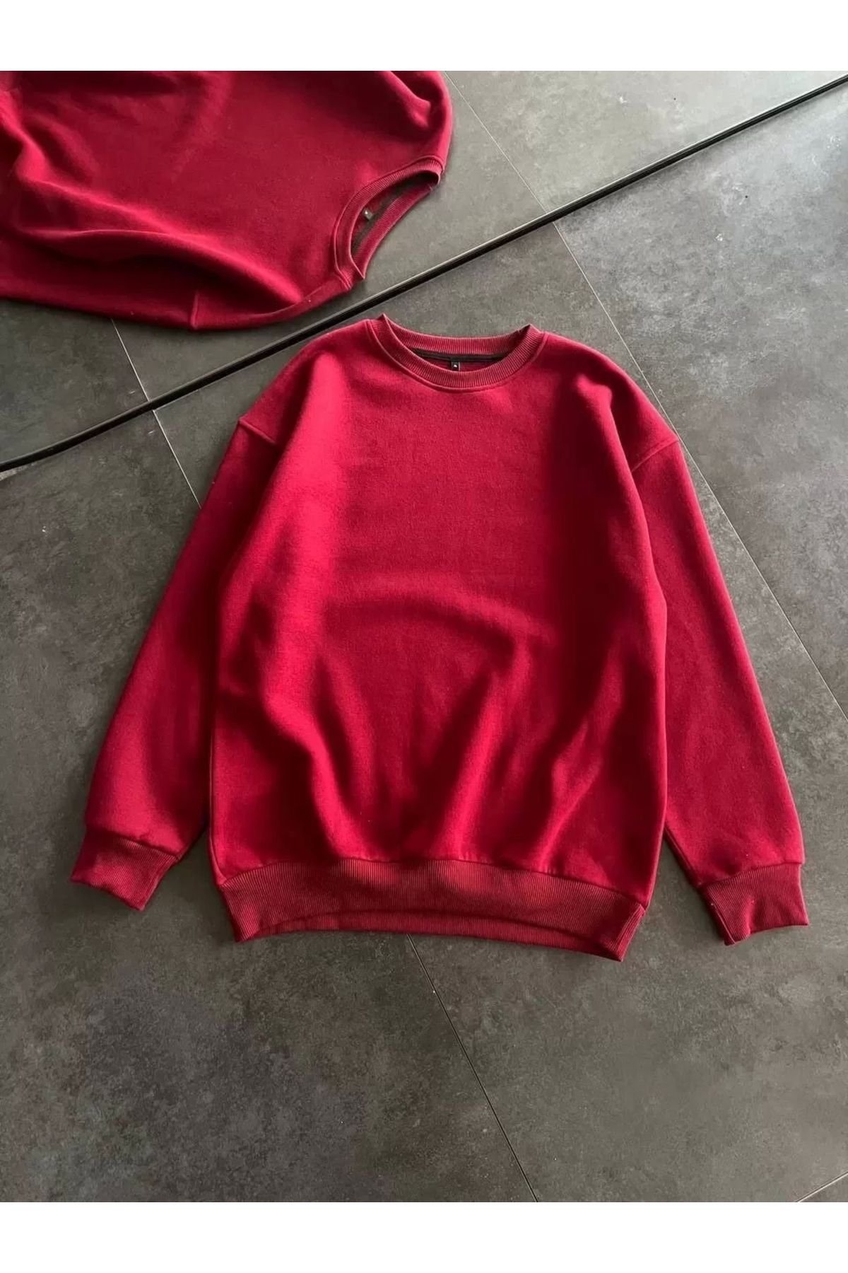 AE Stil Kışlık Bisiklet Yaka Üç İplik Basic SweatShirt - Bordo