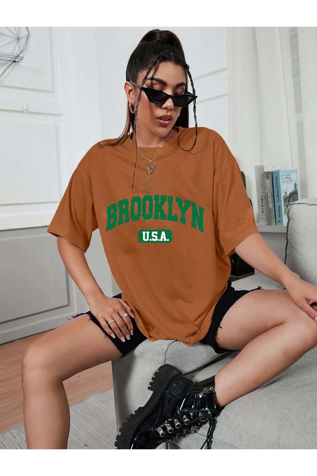 Cosmo Style BROOKLYN baskılı pamuklu unisex oversize t-shirt dijital baskılı sporcu tshirt