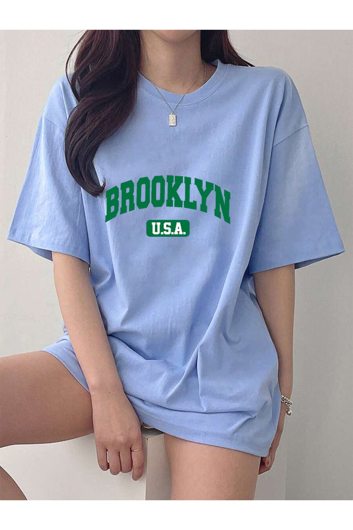 Cosmo Style BROOKLYN baskılı pamuklu unisex oversize t-shirt dijital baskılı sporcu tshirt