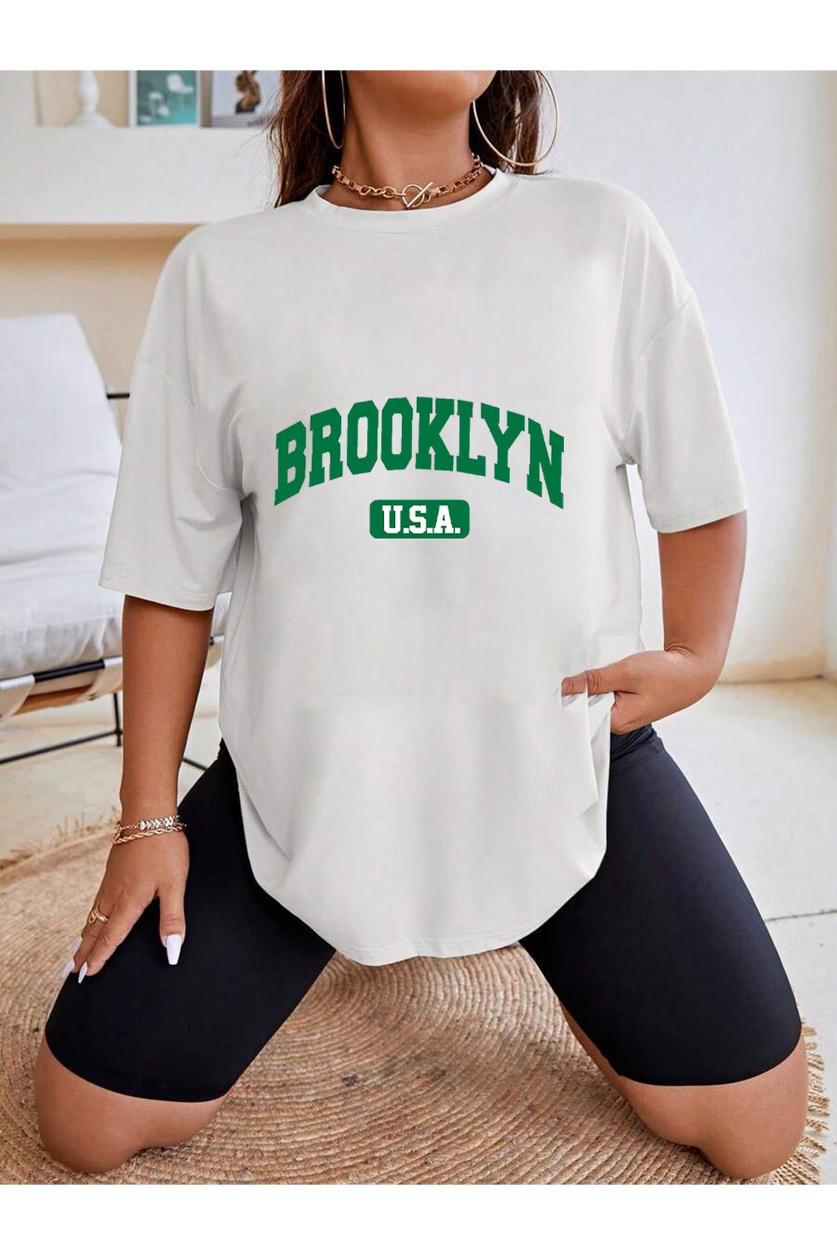 Cosmo Style BROOKLYN baskılı pamuklu unisex oversize t-shirt dijital baskılı sporcu tshirt