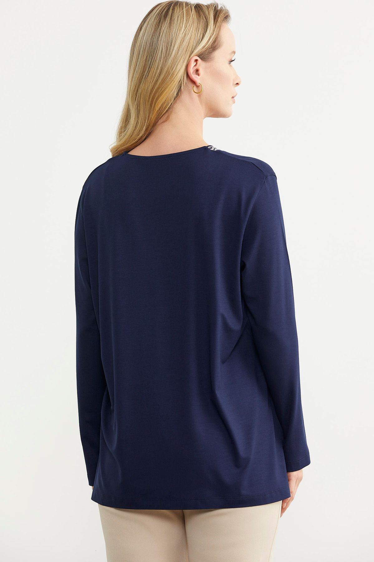 Sementa-Navy Blue Long Sleeve Collar Detailed T-Shirt 4