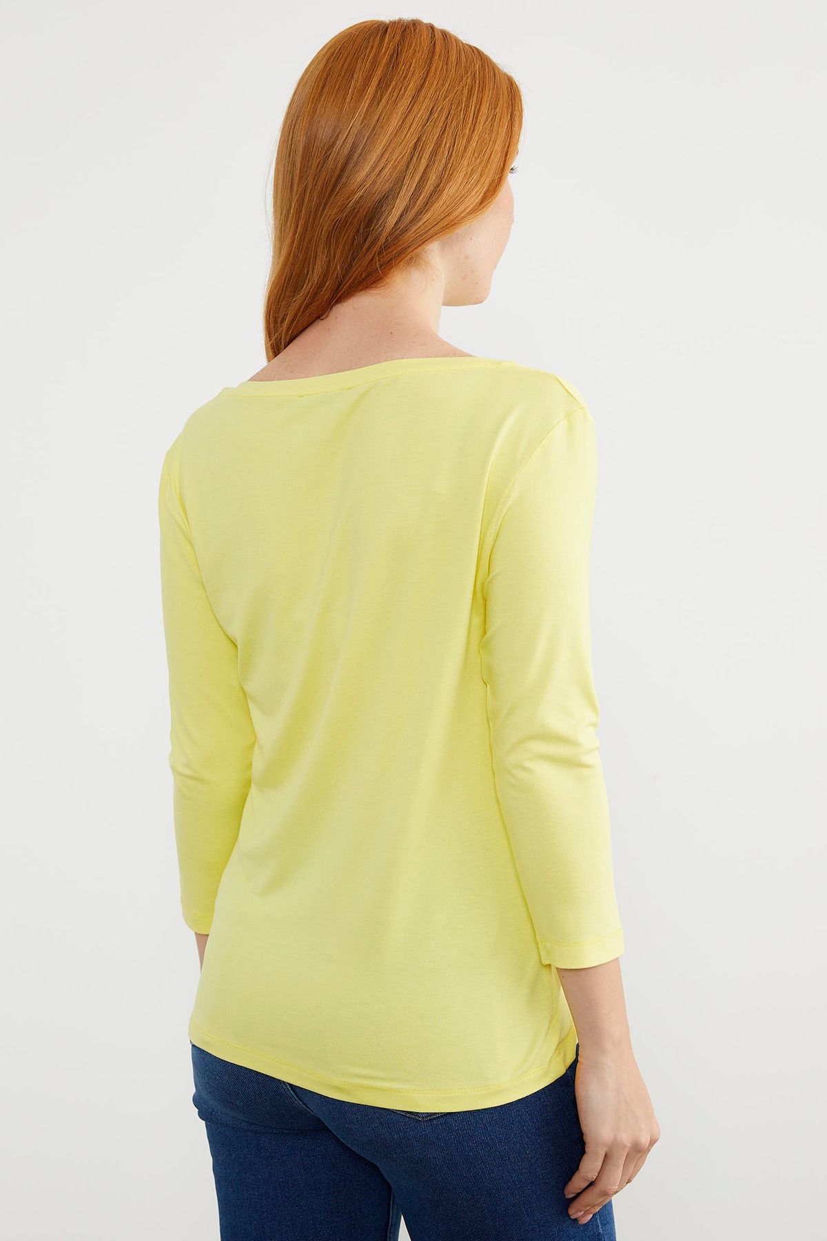 Sementa-Boat Neck Long Sleeve T-Shirt - Yellow 5