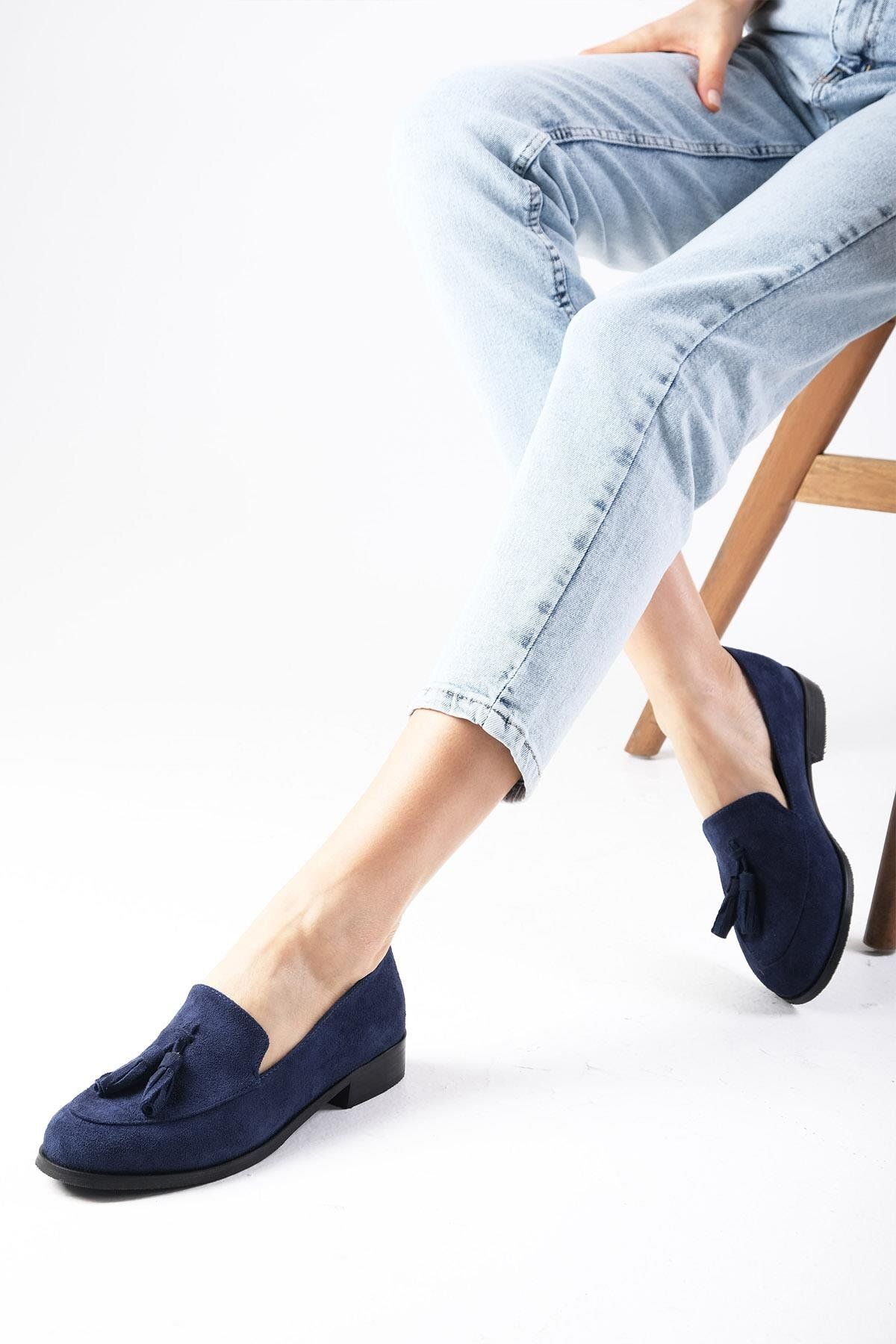 لوفر آبی زنانه کفش های آکسفورد Iris Navy Blue Color Suede Oxford Daily Flat Mio Gusto