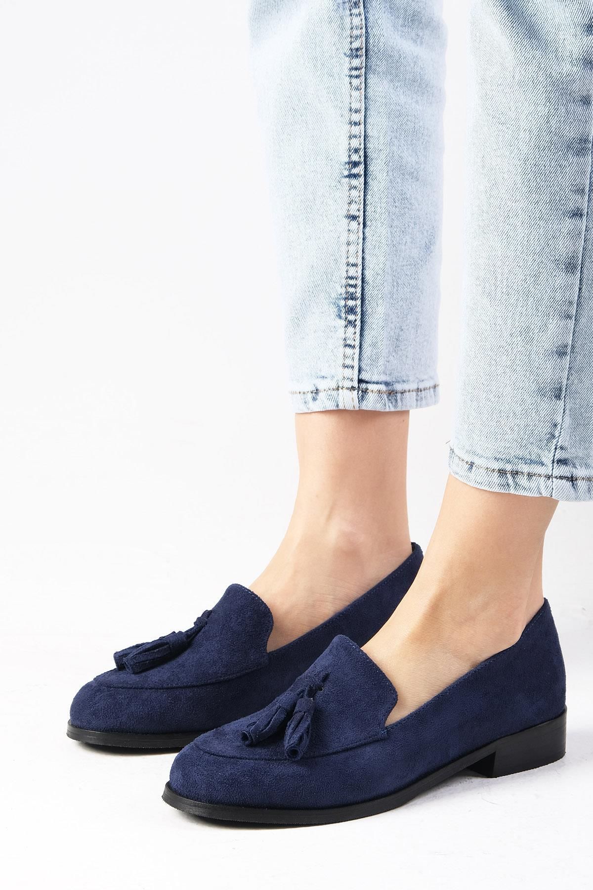 لوفر آبی زنانه کفش های آکسفورد Iris Navy Blue Color Suede Oxford Daily Flat Mio Gusto
