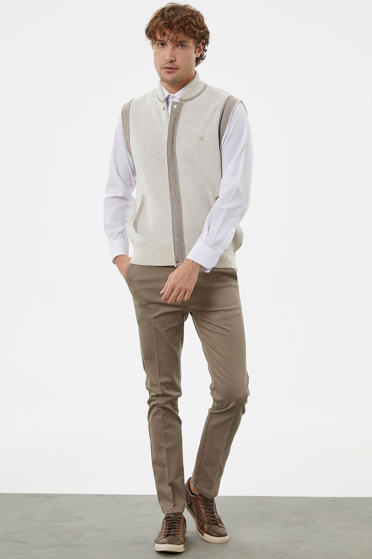 Sementa-Μπεζ Πλεκτό Γιλέκο με φερμουάρ Judge Collar - Milk Brown 4