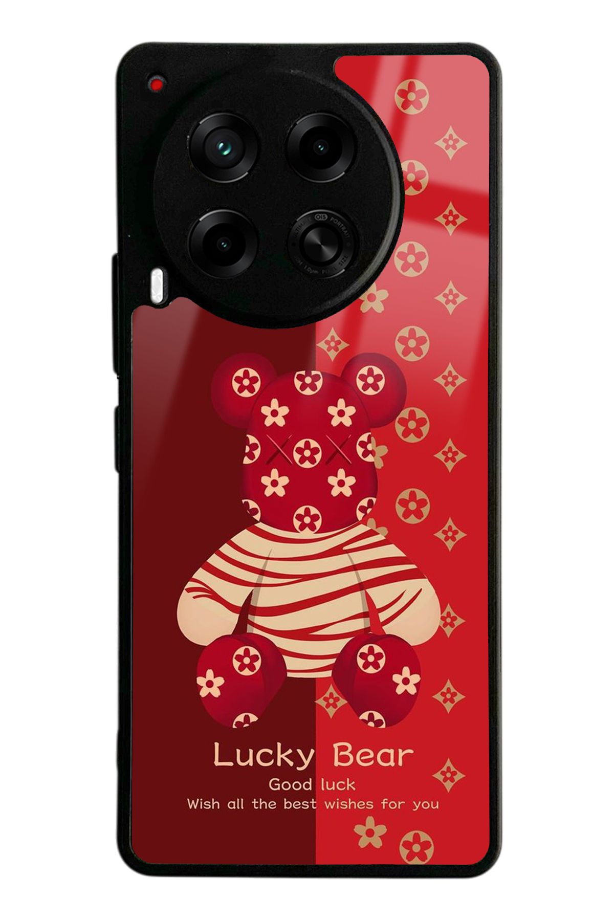 Spoyi Tecno Camon 30 Red Lucky Bear Tasarımlı Glossy Telefon Kılıfı