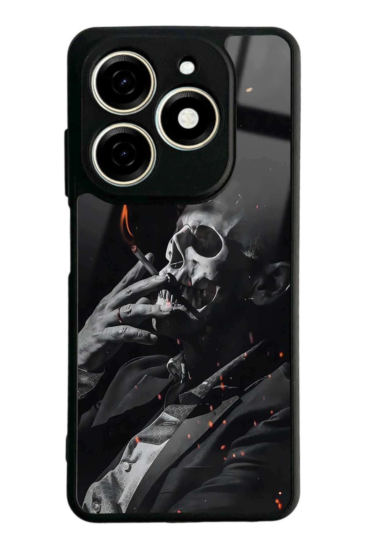 Spoyi Tecno Spark 20 Smoke Skull Tasarımlı Glossy Telefon Kılıfı