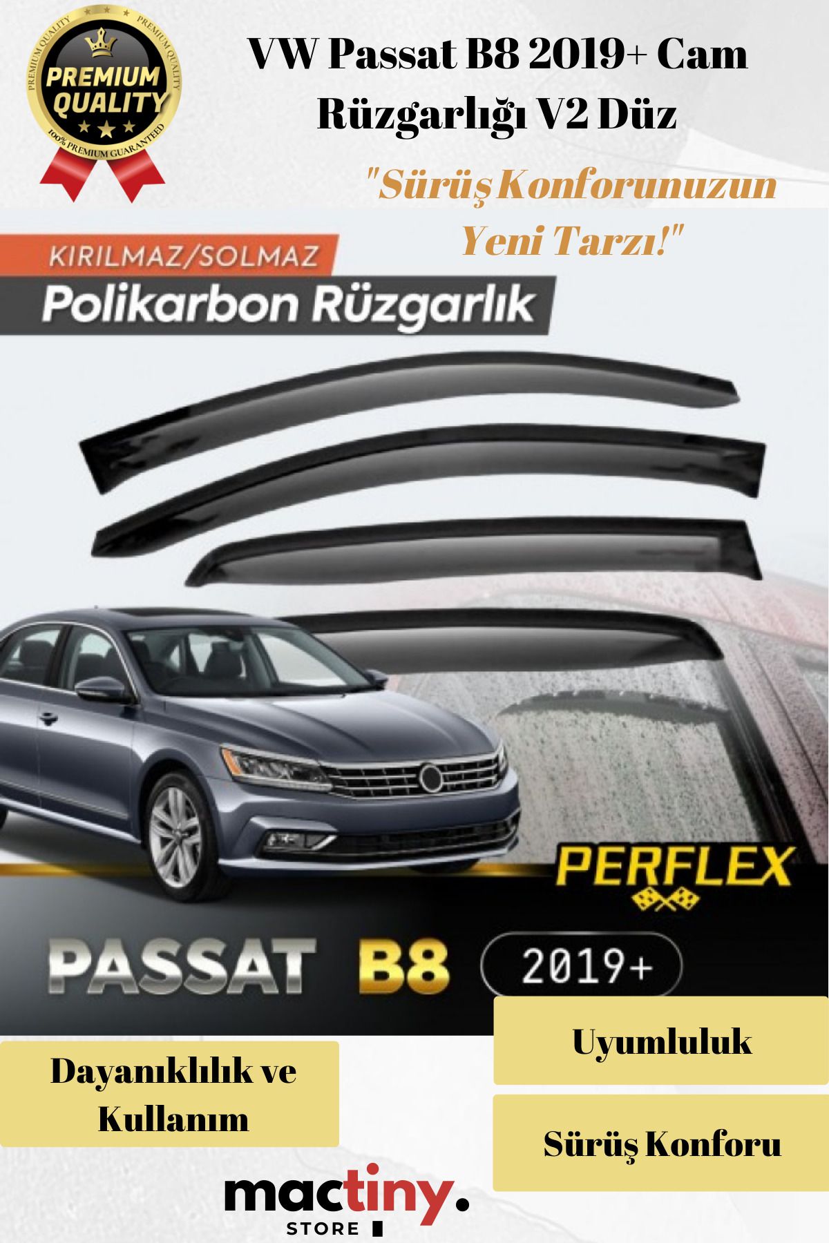 Mactiny Premium Ürün Kaliteli Üretim Sağlam Dayanıklı VW Passat B8 2019+ Cam Rüzgarlığı V2 Düz