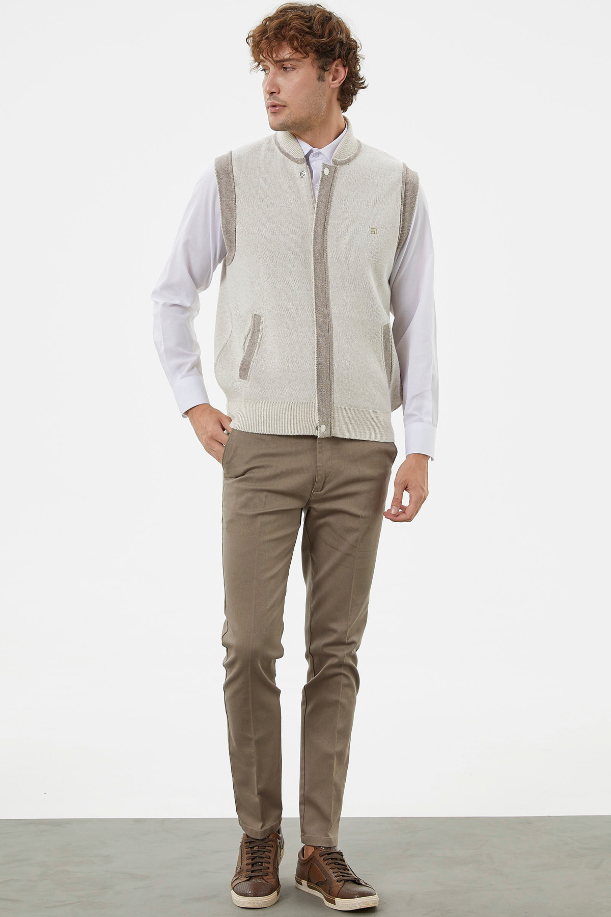 Sementa-Μπεζ Πλεκτό Γιλέκο με φερμουάρ Judge Collar - Milk Brown 2