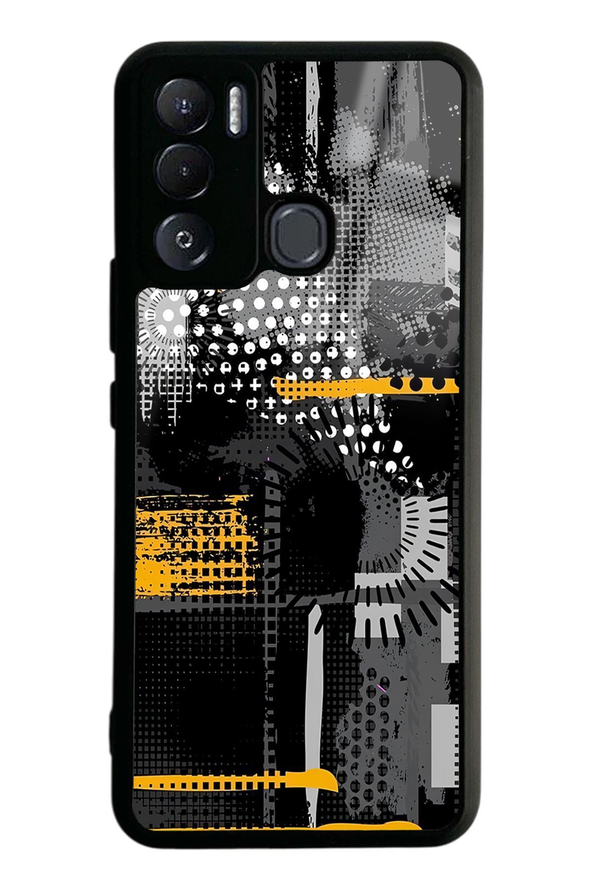 Spoyi Tecno Pova Neo Yellow and Black Tasarımlı Glossy Telefon Kılıfı