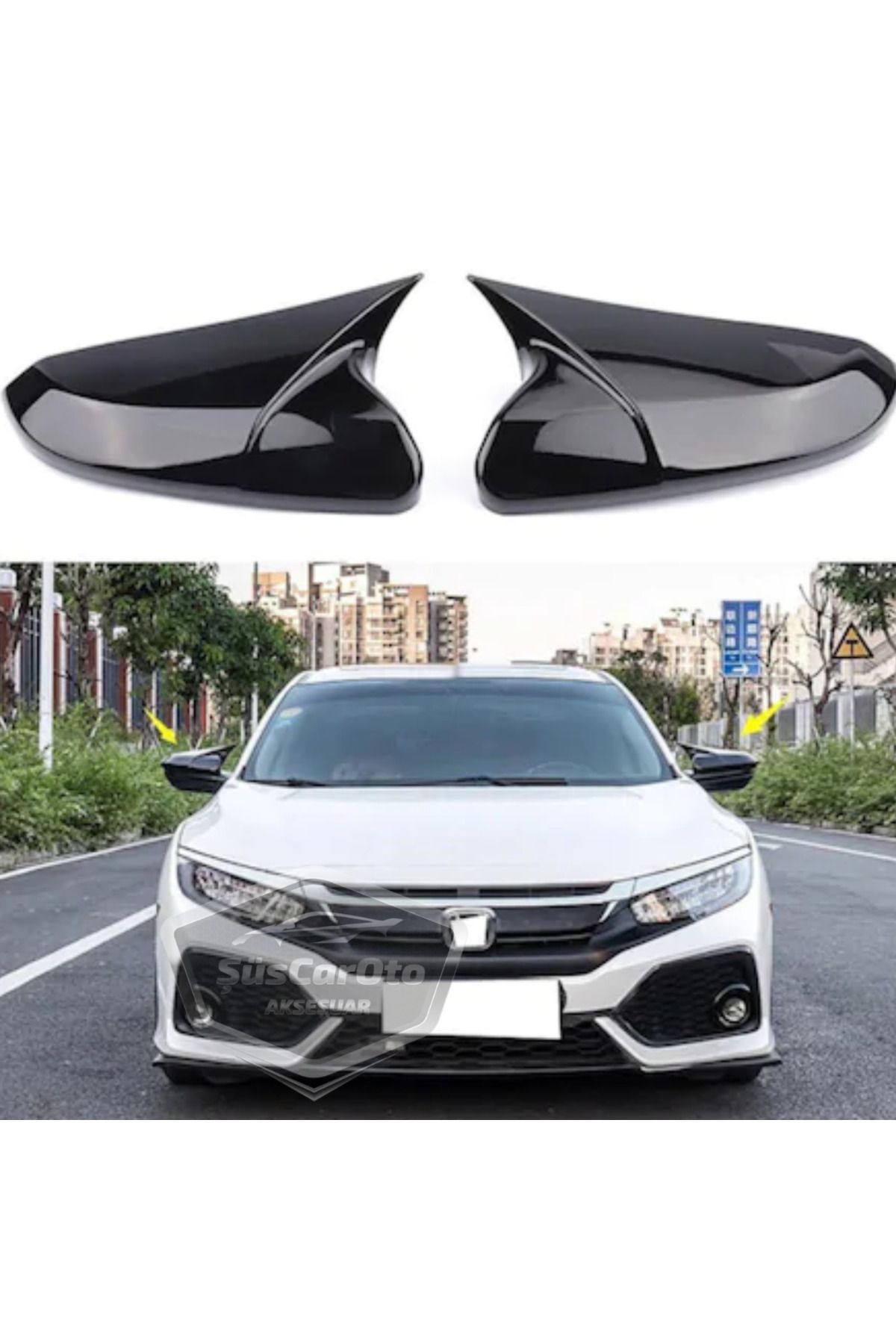 caralp Honda Civic FC5 FK7 2016-2021 Batman Yarasa Ayna Kapağı Piano Black ABS Plastik