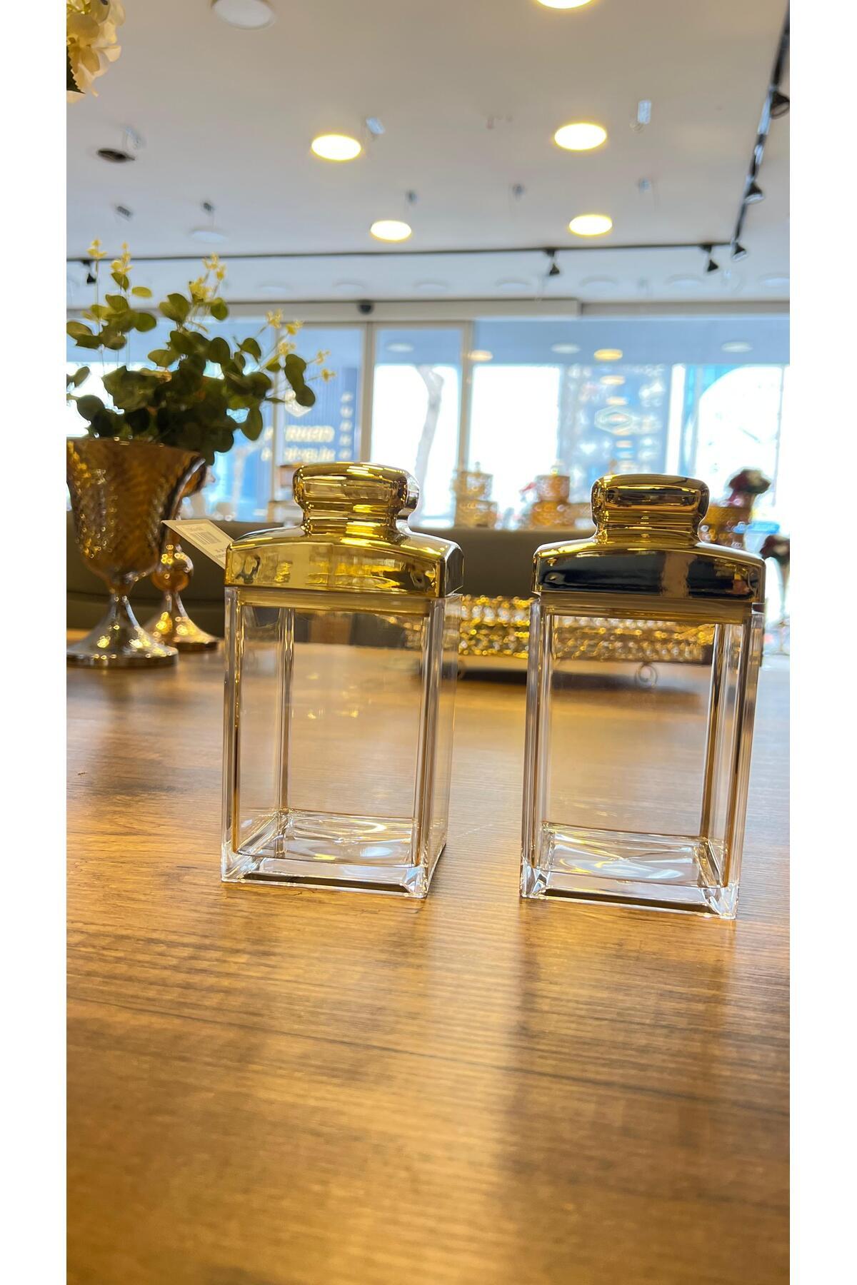 ZETT-Acrylic Gold 2 Pieces Spice 500 ml Transparent Dragelic Storage Container with Lid 4