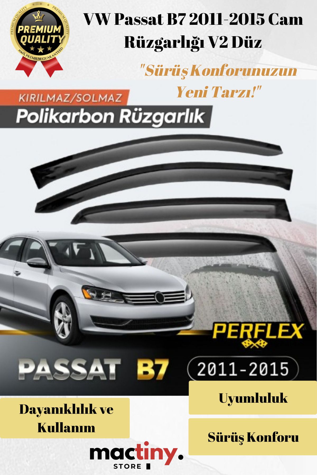 Mactiny Premium Ürün Kaliteli Üretim Sağlam Dayanıklı VW Passat B7 2011-2015 Cam Rüzgarlığı V2 Düz