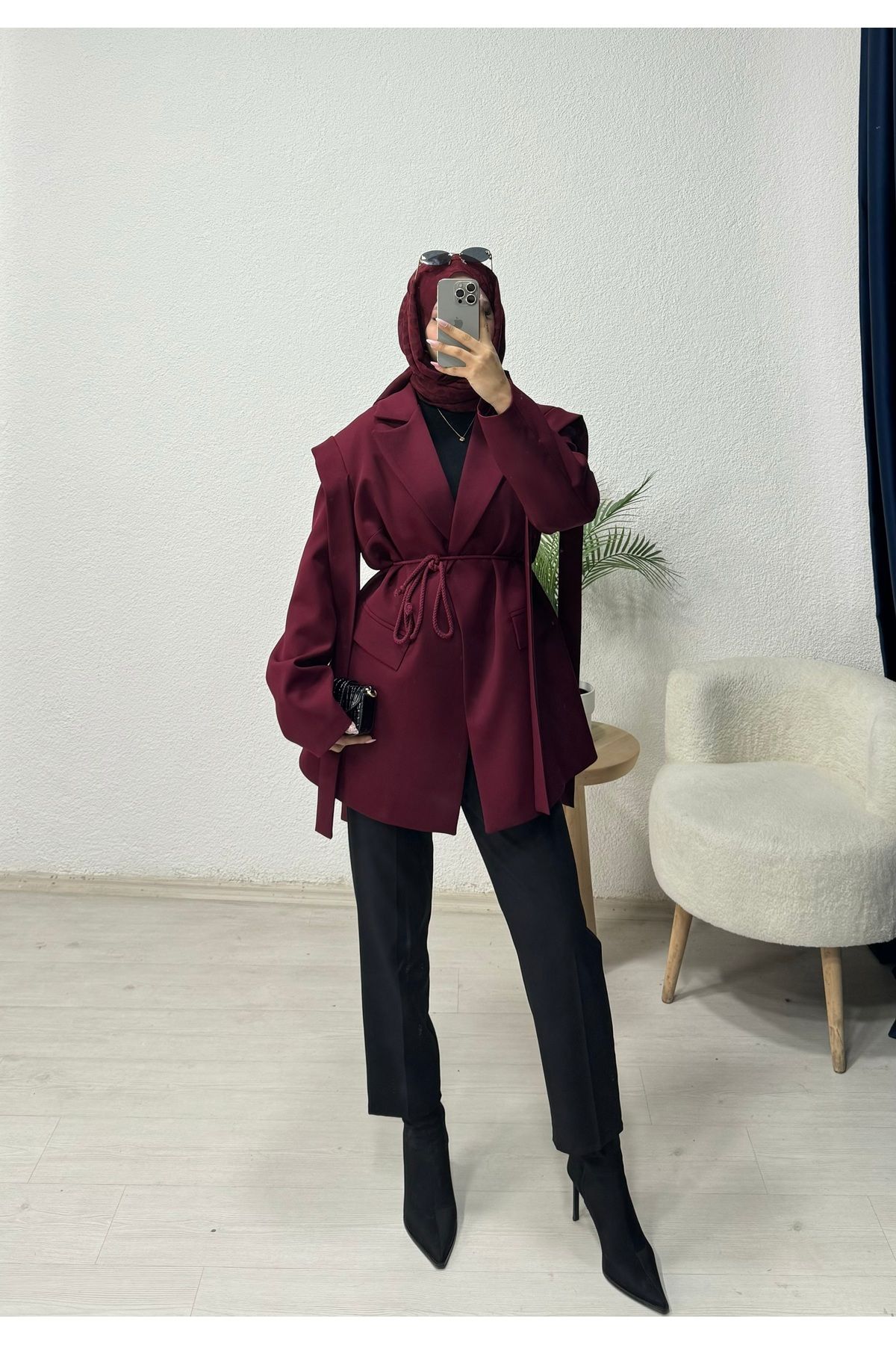 lurex moda Omuz Kuşaklı Blazer Ceket