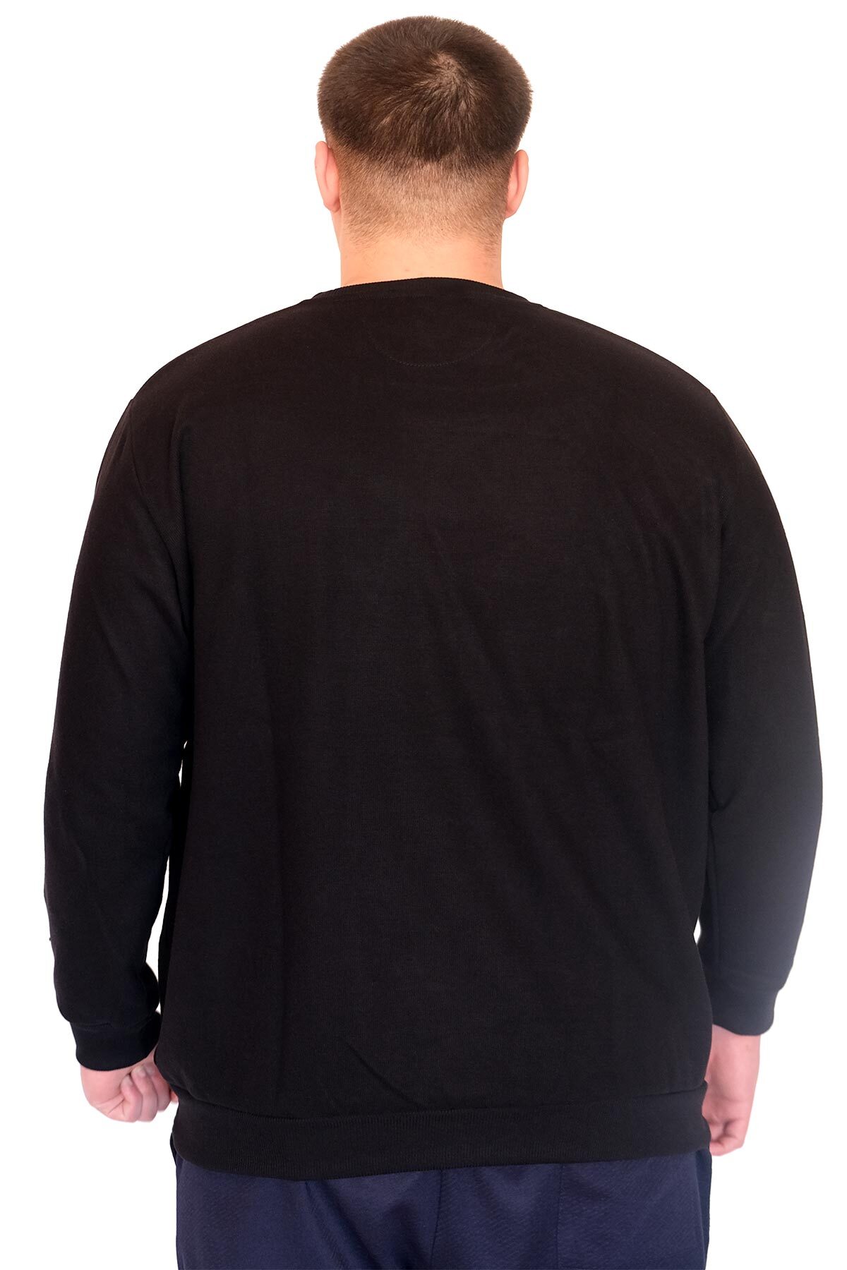 ModeXL Mode XL Büyük Beden Erkek Bisiklet Yaka Sweatshirt Selanik U24441 Siyah görsel 3
