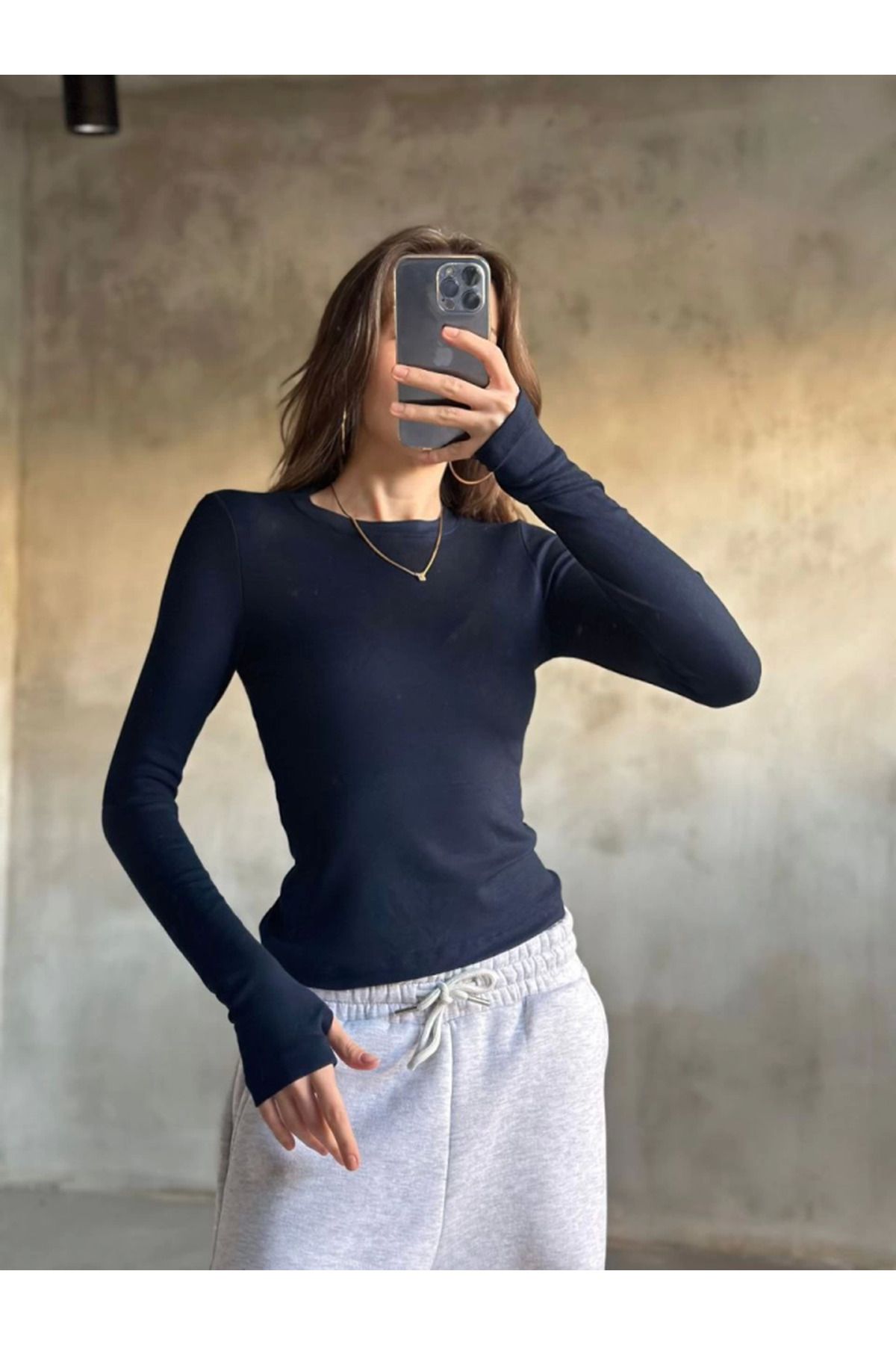 RKFashion Parmak Geçmeli Buzi Body - Lacivert