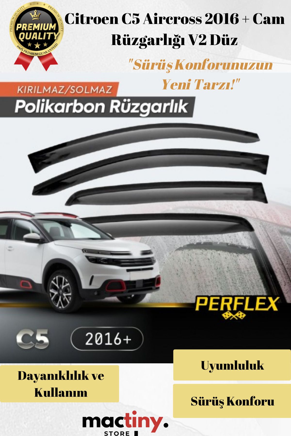 Mactiny Premium Ürün Kaliteli Üretim Sağlam Dayanıklı Citroen C5 Aircross 2016 + Cam Rüzgarlığı V2 Düz