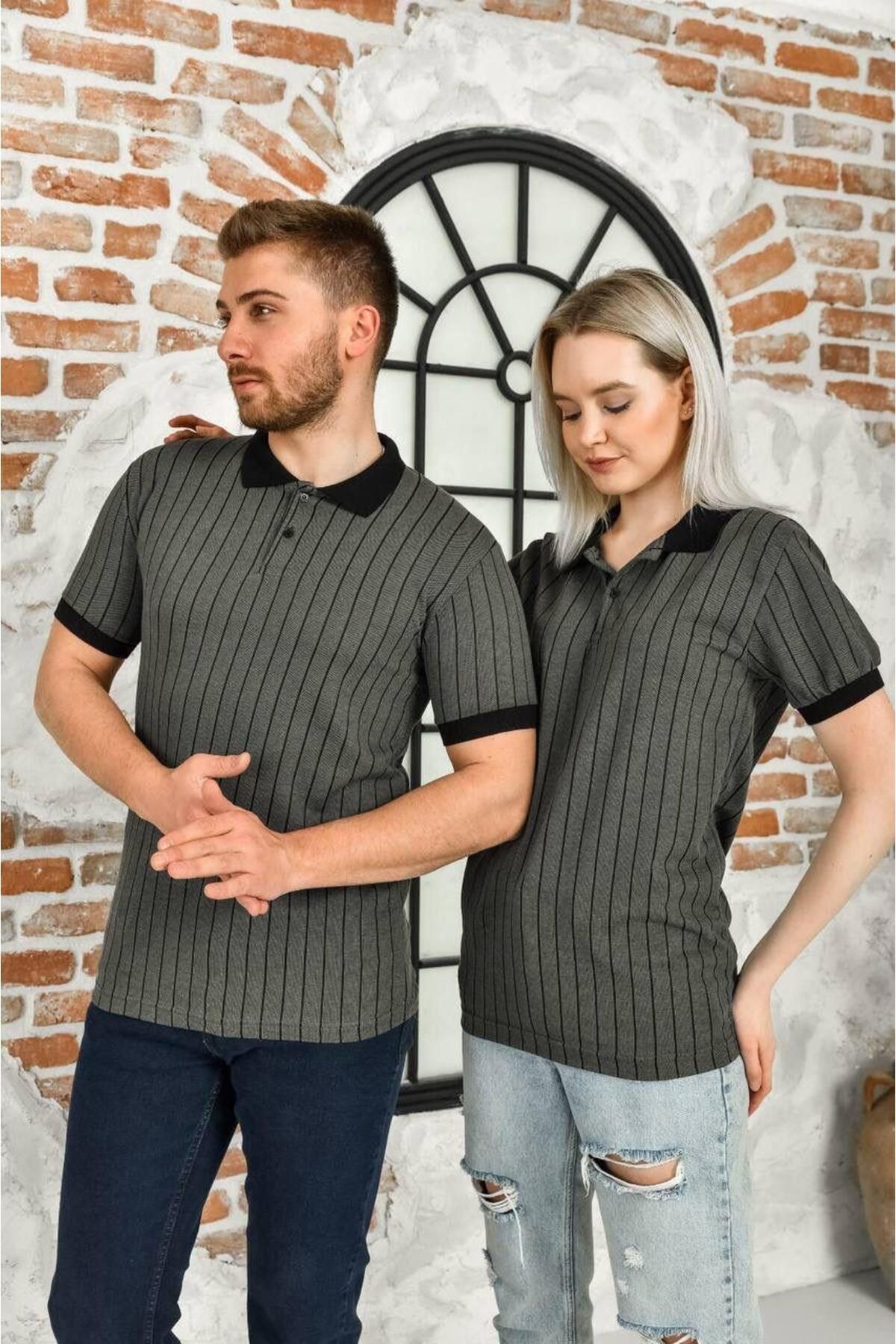 Black Sokak Unisex Yeşil Polo Yaka 2'li T-shirt Sevgili Çift Kombini