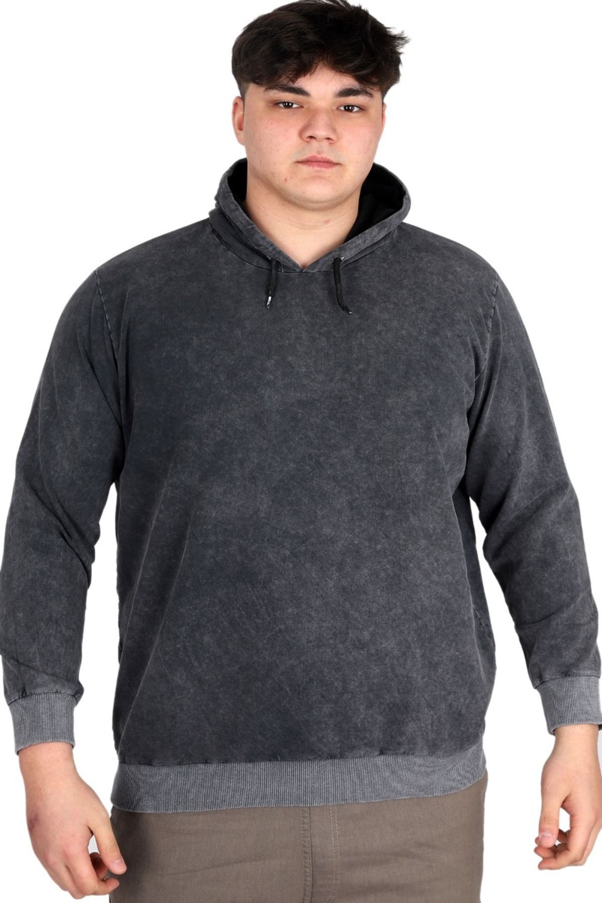 ModeXL-Men's Hooded Sweatshirt - Mode Xl, Plus Size, Acid Wash Interlock U24167 Antramelange 1