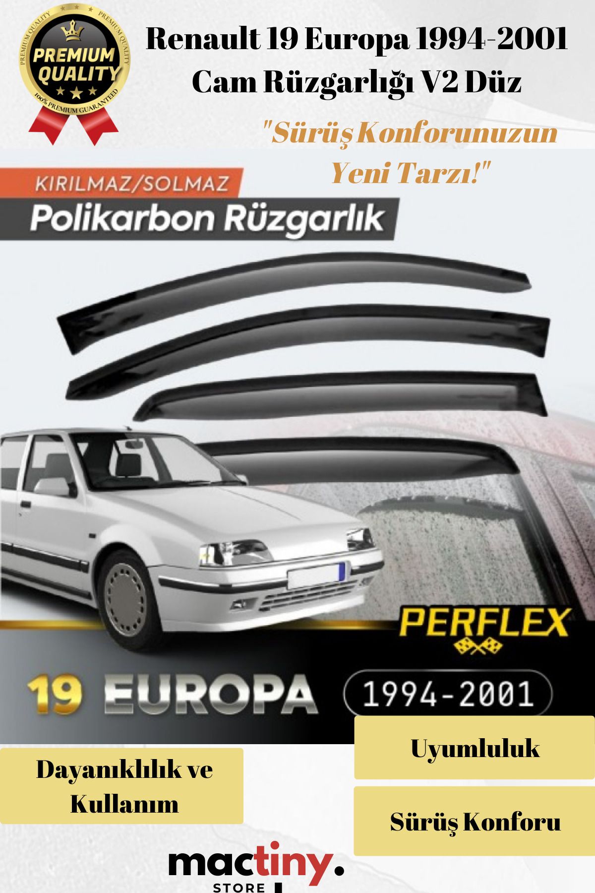 Mactiny Premium Ürün Kaliteli Üretim Sağlam Dayanıklı Renault 19 Europa 1994-2001 Cam Rüzgarlığı V2 Düz