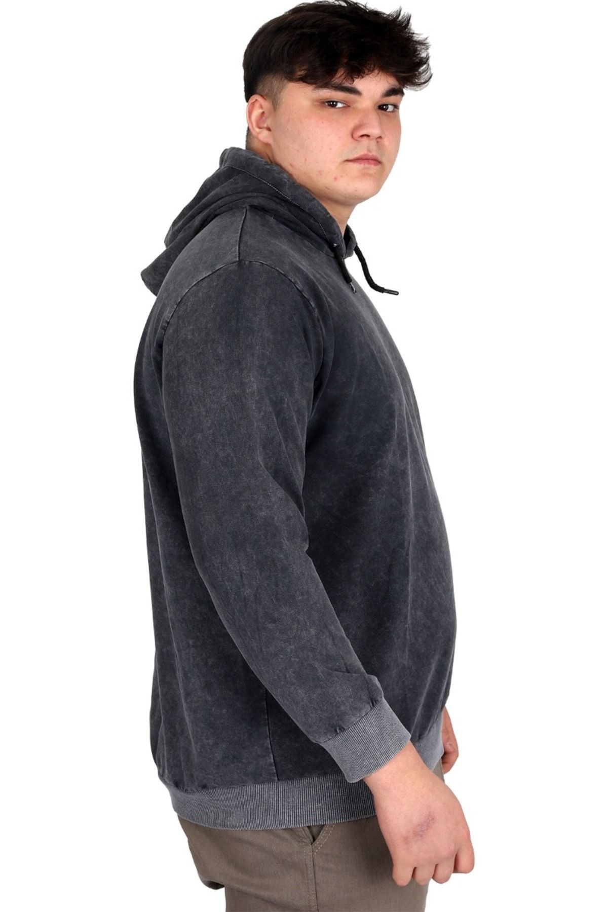 ModeXL-Men's Hooded Sweatshirt - Mode Xl, Plus Size, Acid Wash Interlock U24167 Antramelange 3