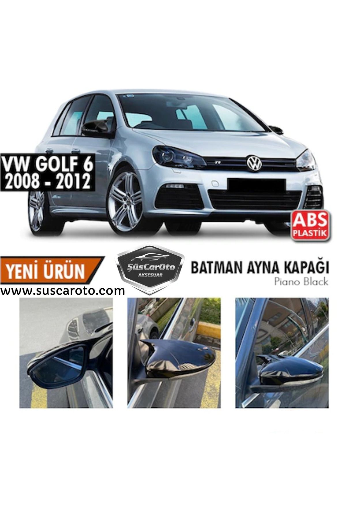 caralp Vw Golf 6 2008-2012 Batman Yarasa Ayna Kapağı Piano Black ABS Plastik