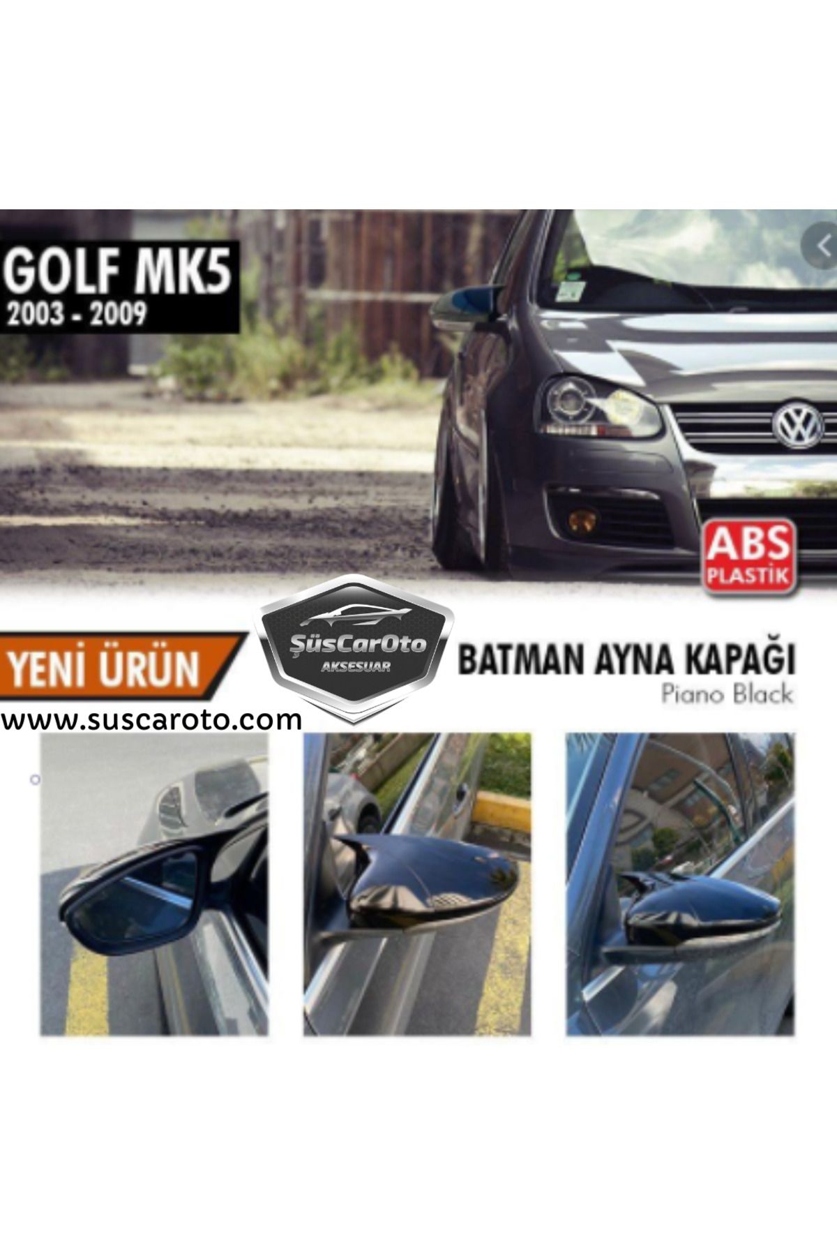 caralp Vw Golf 5 2003-2009 Batman Yarasa Ayna Kapağı Piano Black ABS Plastik