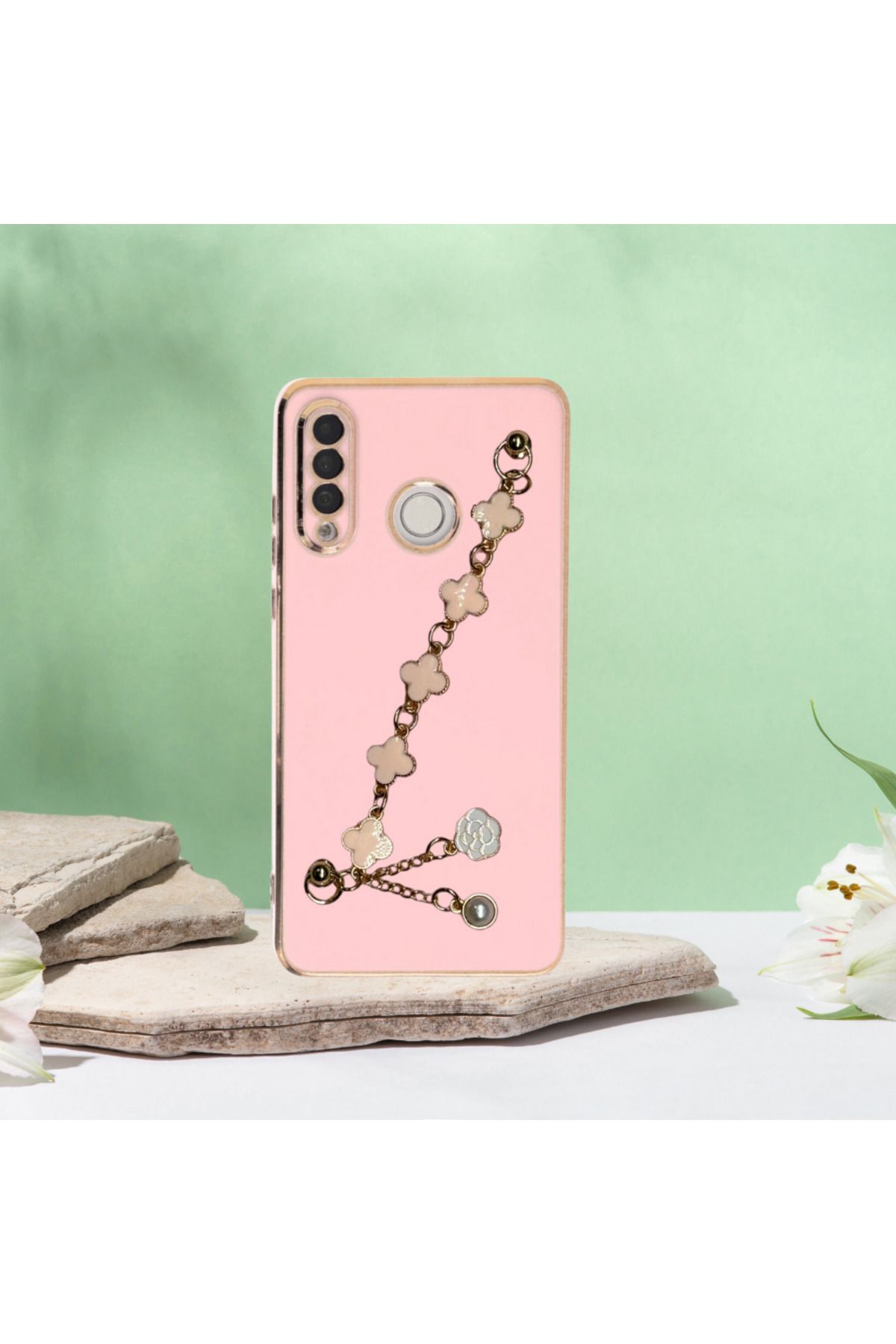 Skygo HUAWEİ P30 LİTE  ELÇEK ŞANZELİZE KILIF ROSE GOLD