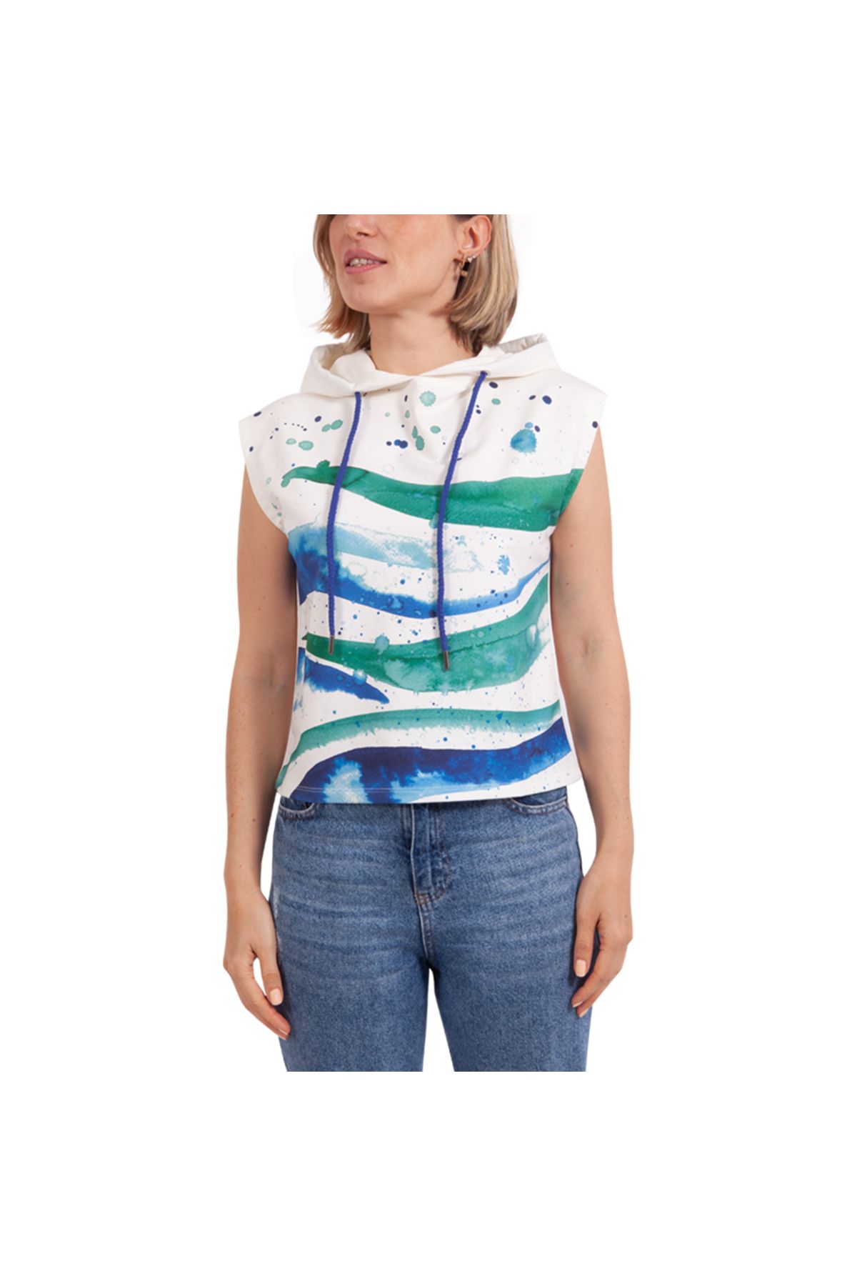 ANEMOSS-Wave Sleeveless Hooded White Women's Sweatshirt 5