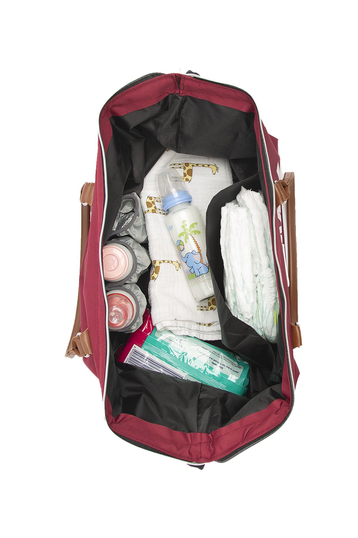 Bagmori-Claret Red Baby Bag Printed Garnished Mother Baby Bag m 000008582 4