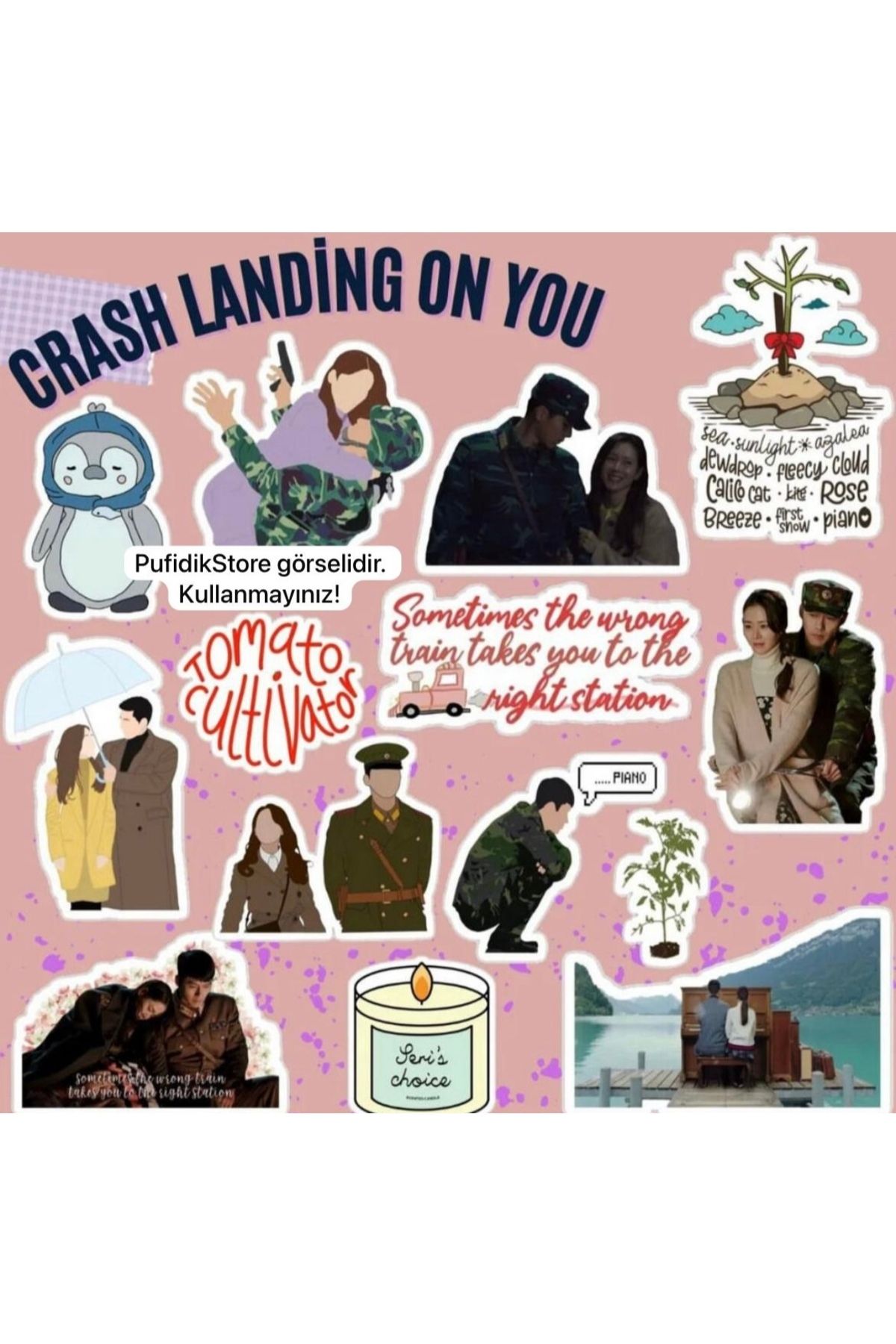 Pufidik Crash Landing on You Sticker Serisi | Etiket Laptop Telefon