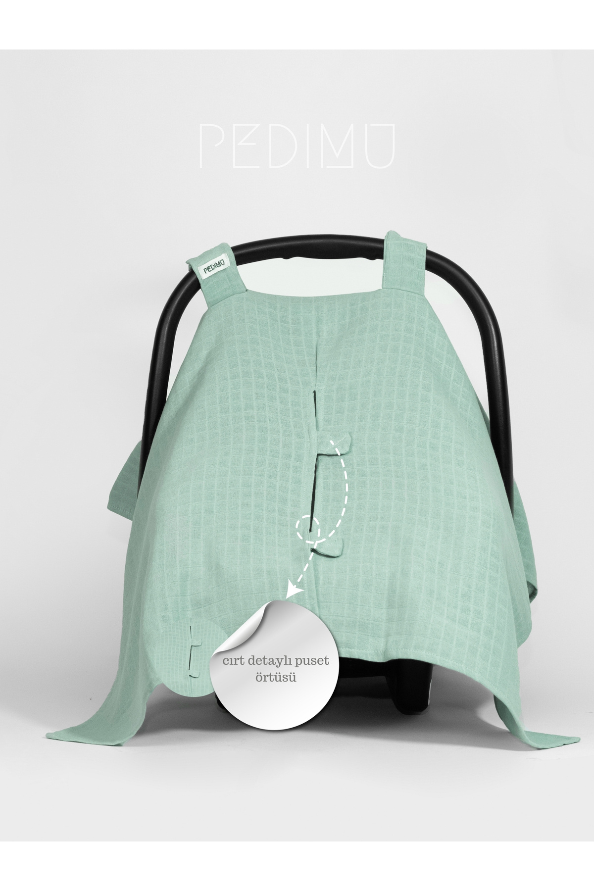 Pedimu Müslin Nil Yeşili Renk Cırtlı Puset Örtüsü %100 Cotton