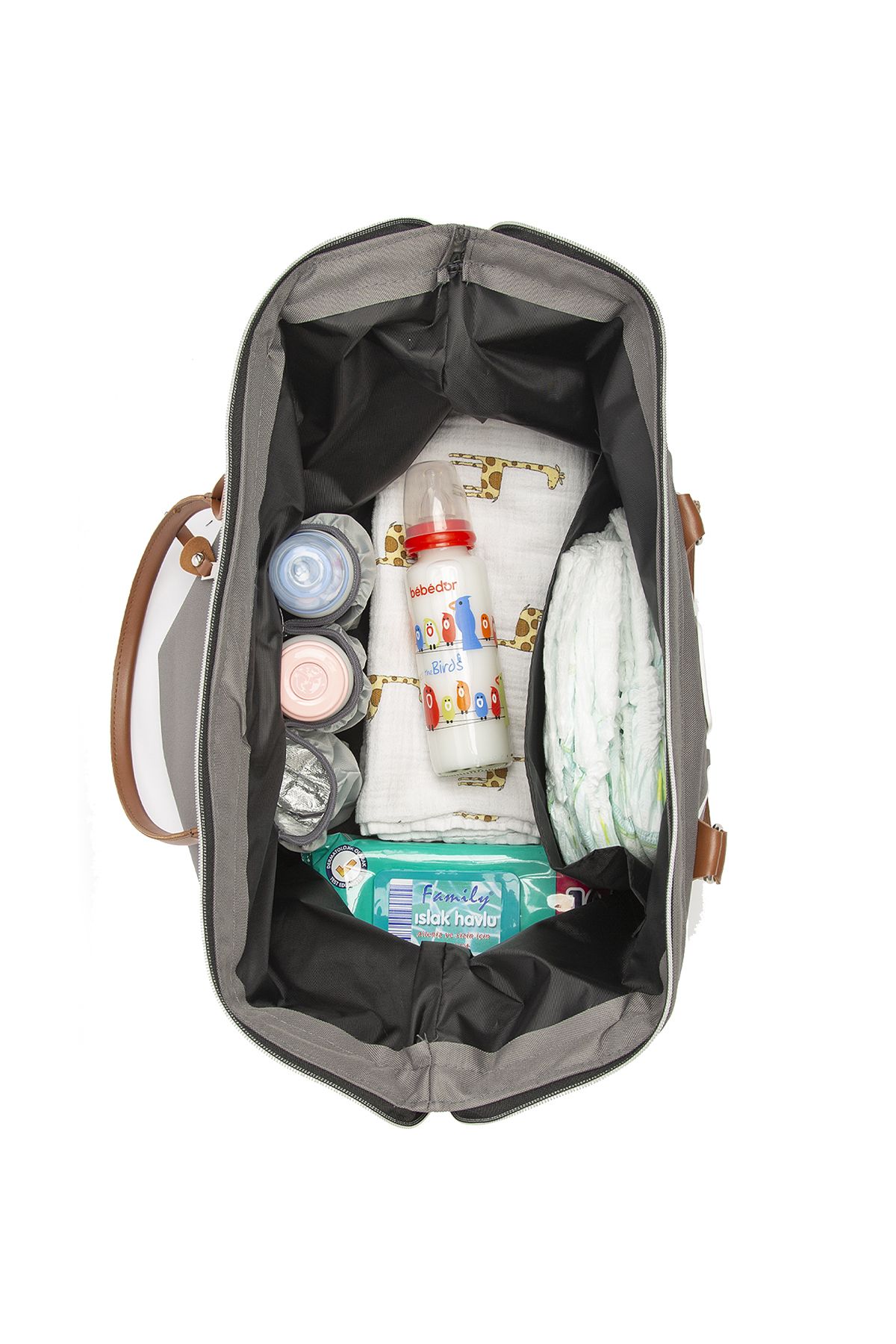 Bagmori-Gray Baby Bag Printed Garnished Mother Baby Bag m 000008582 4
