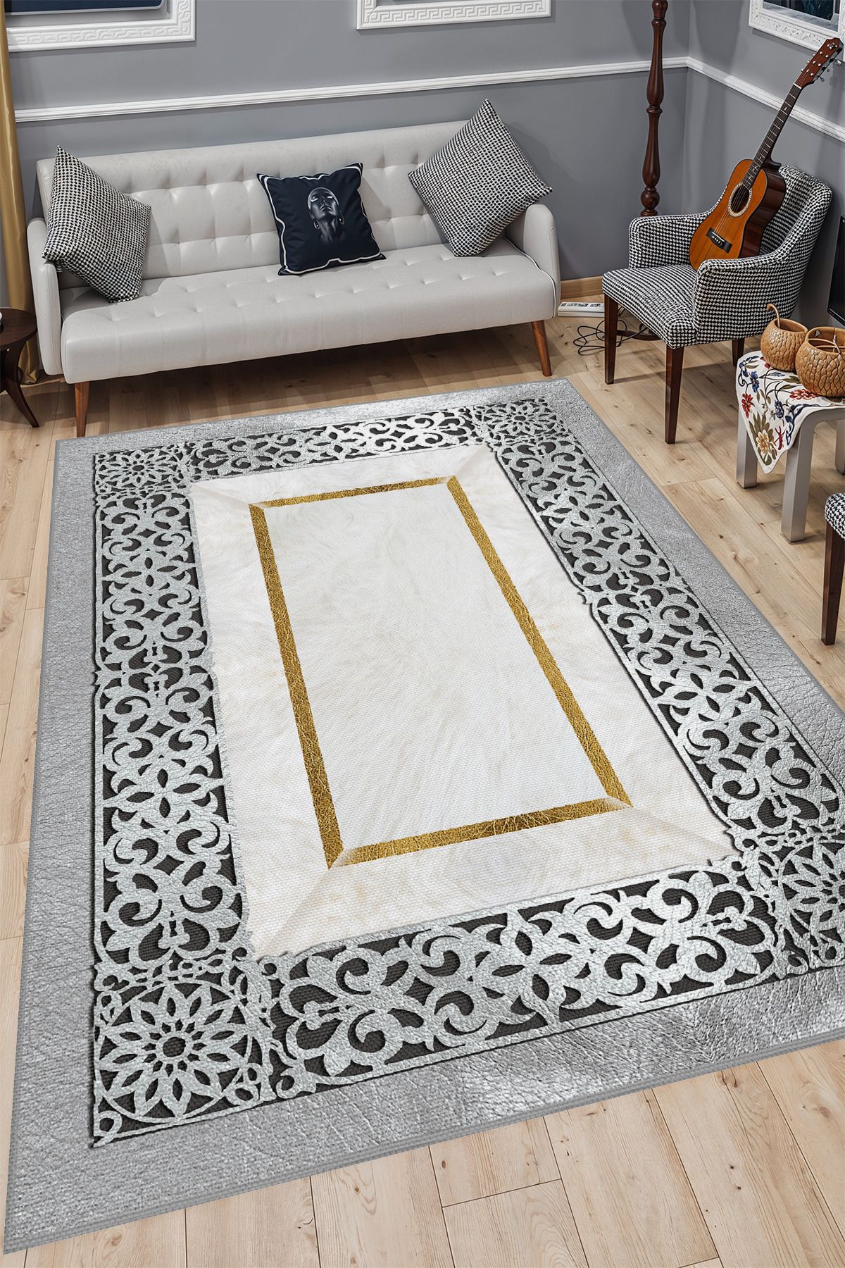 YTR HOME Dijital Baskı Yıkanabilir Kaymaz Taban Dekoratif Salon Mutfak Halısı Yolluk