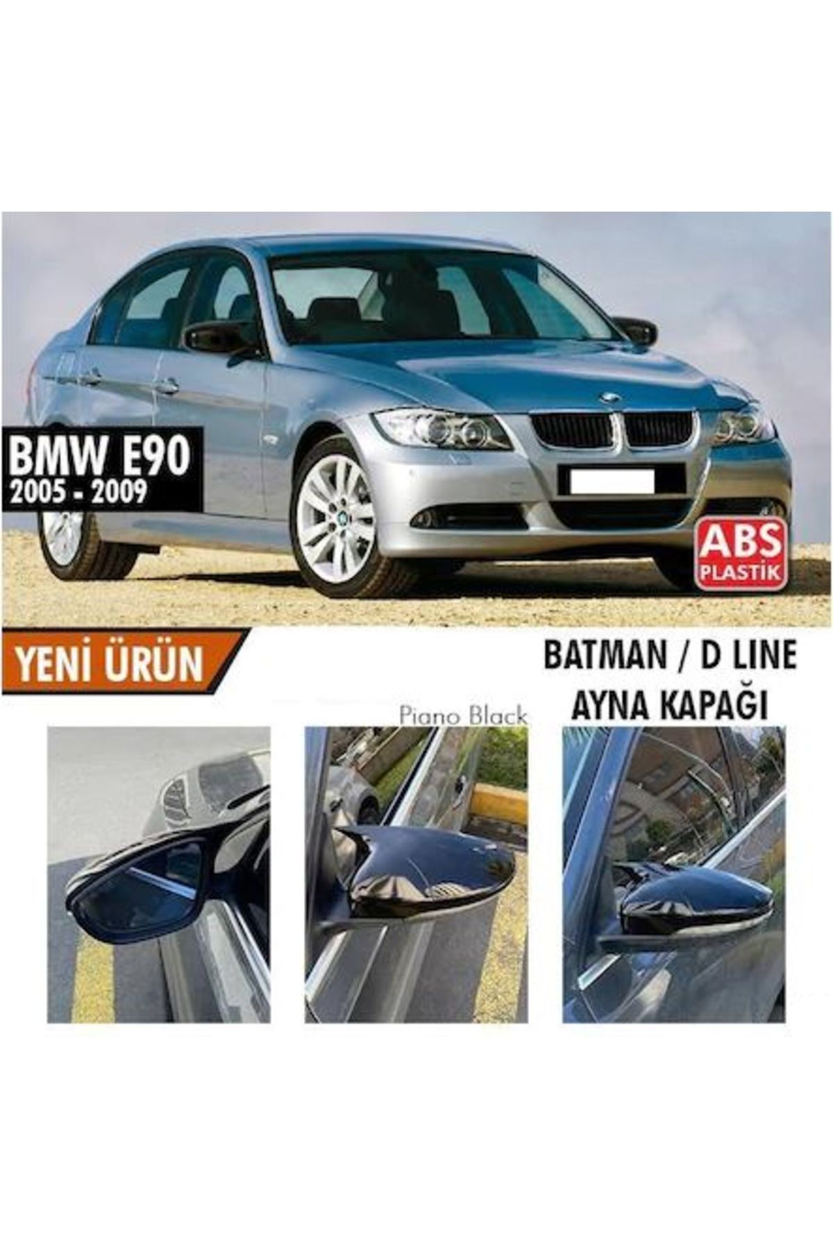 caralp BMW E90 Makyajsız Kasa 2005-2009 Batman Yarasa Ayna Kapağı Piano Black ABS Plastik