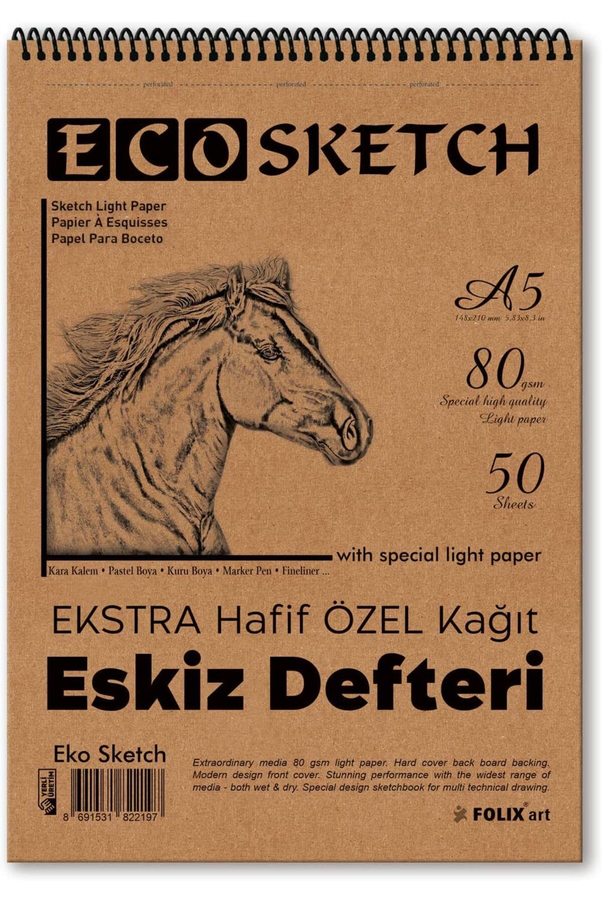 NcK EKOSketch Eskiz Defteri A5 80 gr. 50 yaprak Spiralli Folix Sketchbook