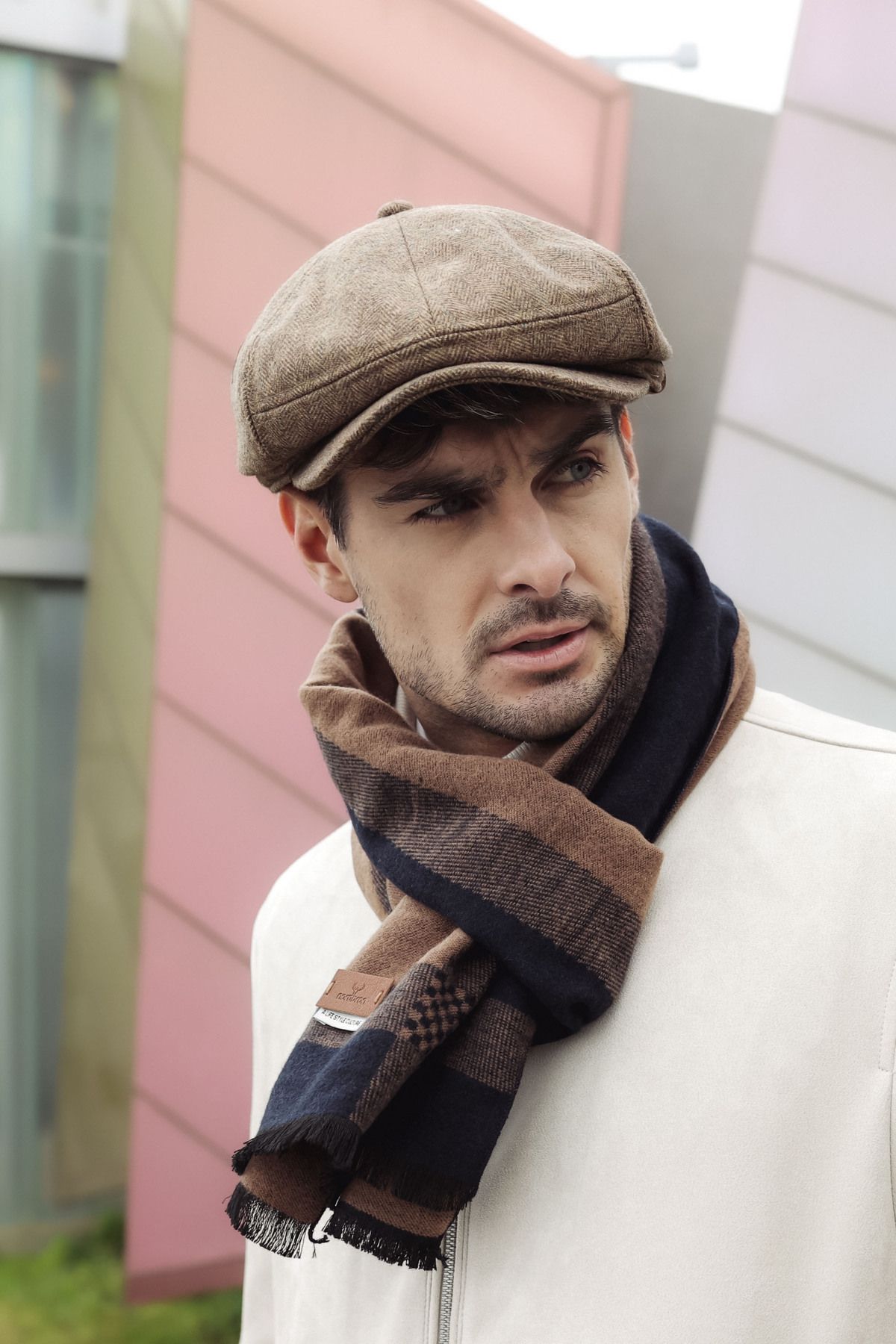 Nordbron-Men's Camel Soft Textured Seasonal Cap Plaid Patterned Comfortable Plain Basic Model Leymond 2