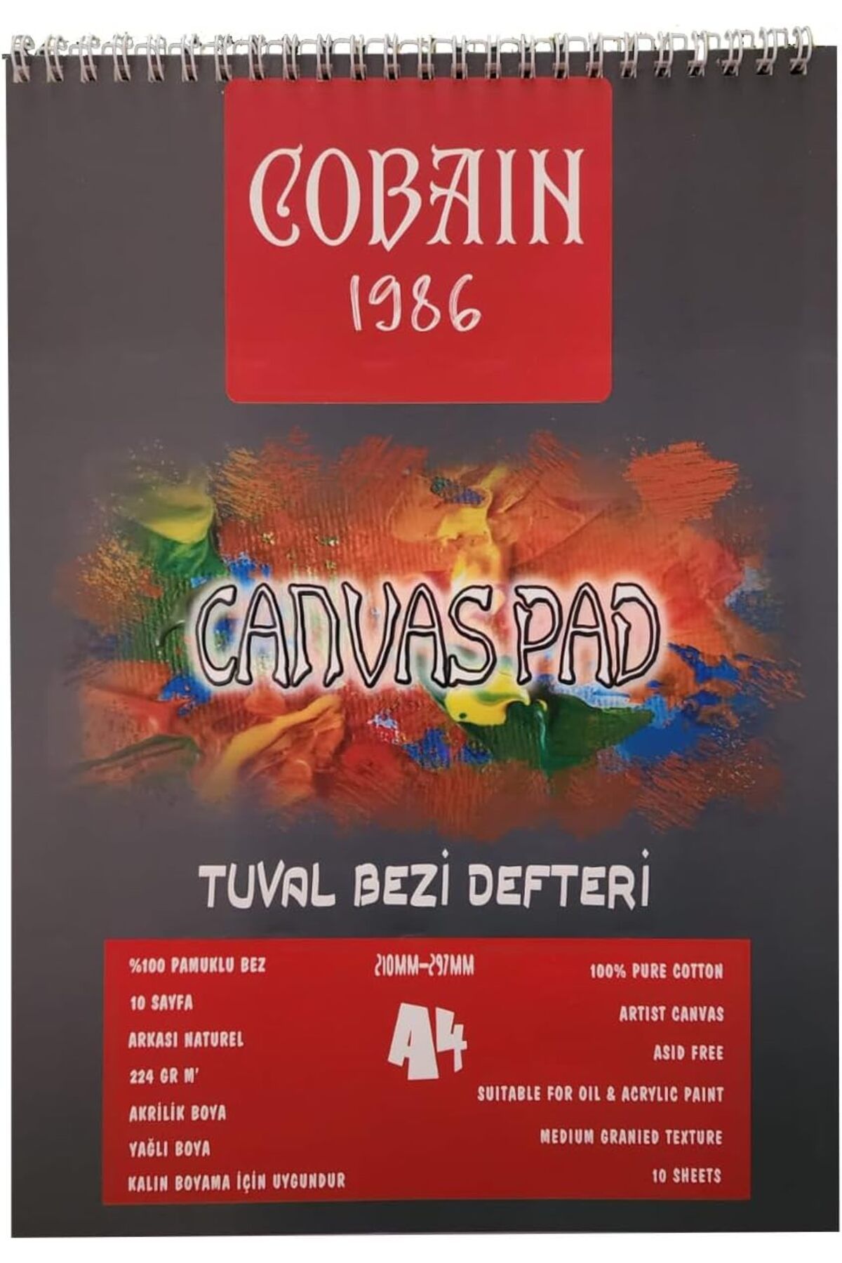 NcK sanat taha demir Cobain 1986 Canvas Pad Tuval Bezi Defteri Akrilik, Yağlıboya, Guaj Defteri (A4)