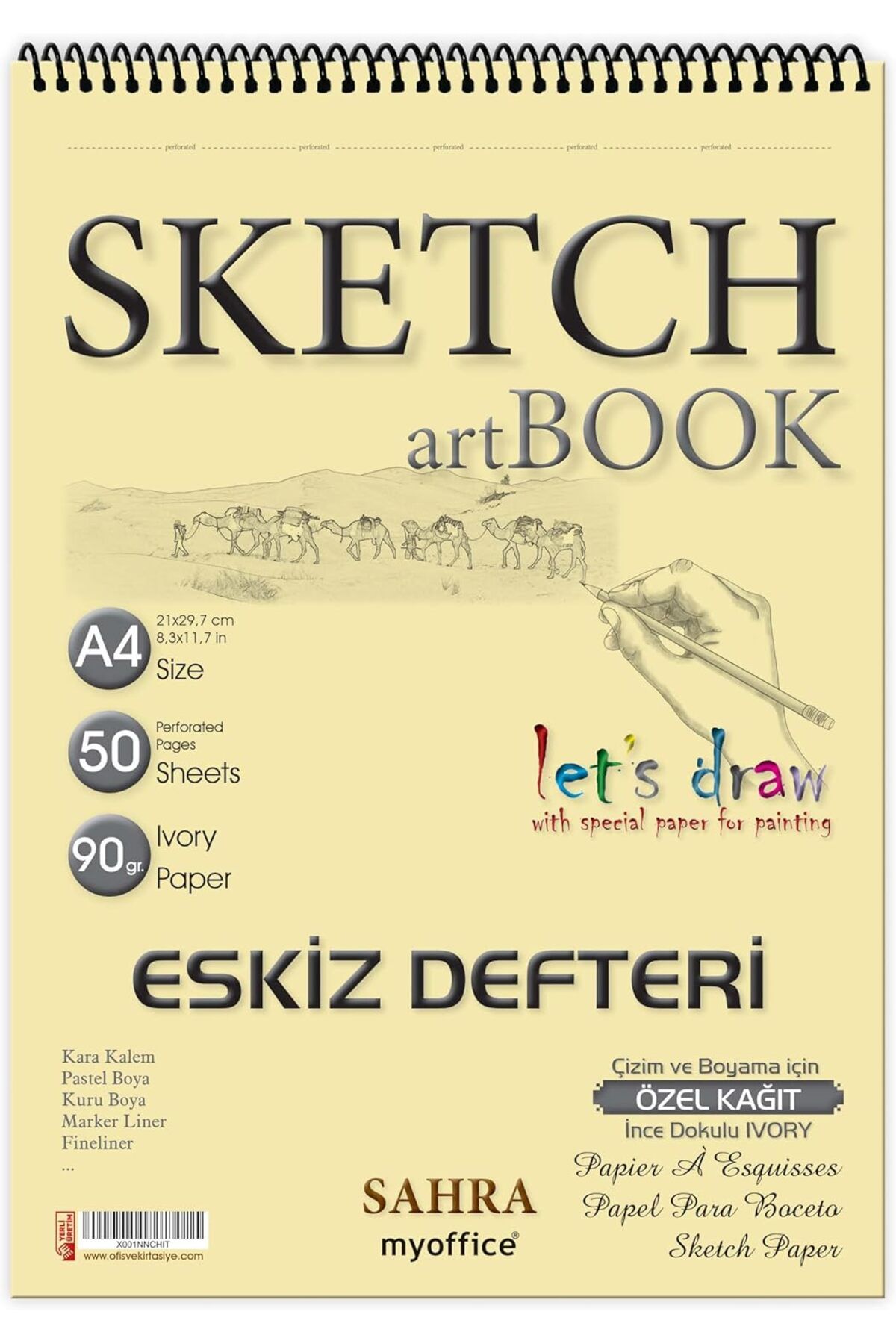 NcK Eskiz Defteri A4 50 Yaprak Spiralli Ivory Sketchbook 90 gr