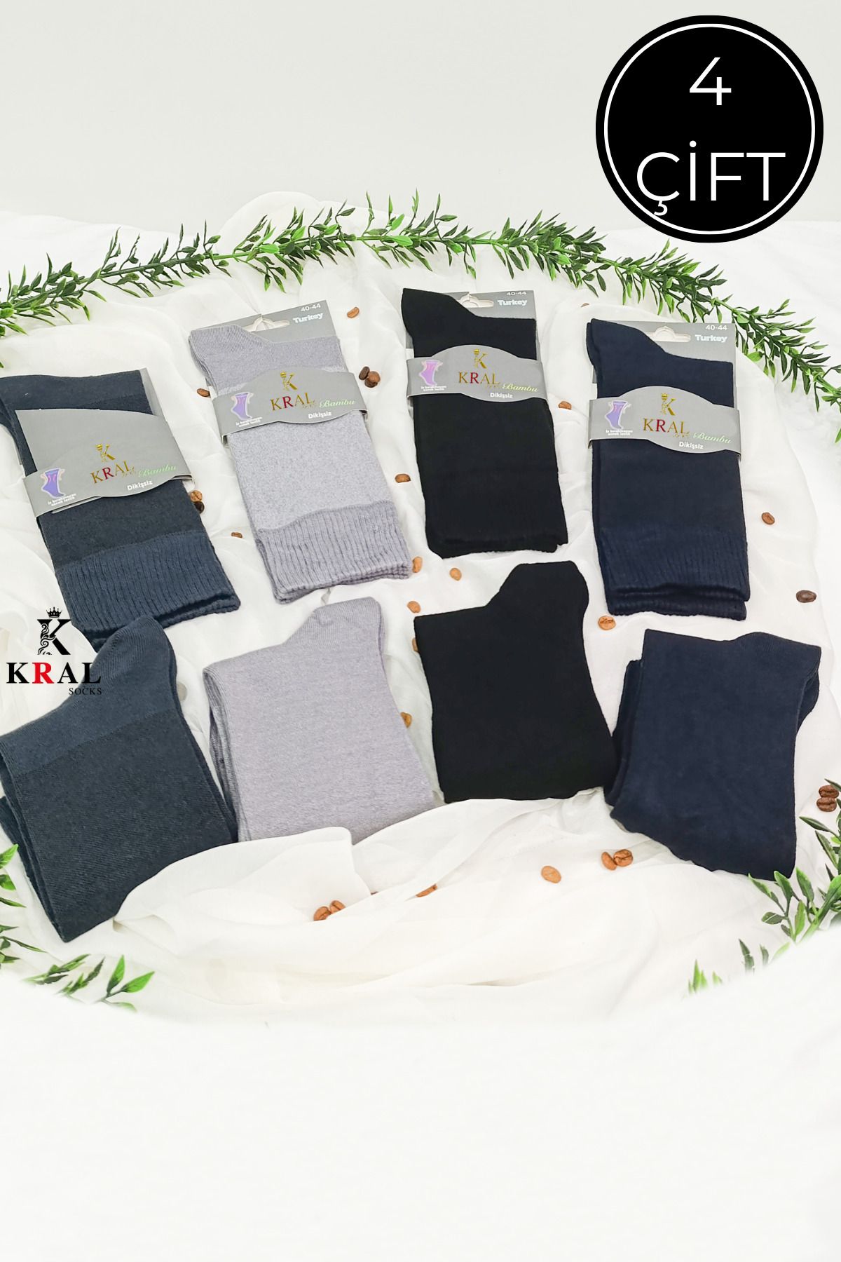 KRAL SOCKS Erkek 4 ÇİFT Bambu Lastiksiz (Dikişsiz) Esnek Ayağı Sıkmayan Şeker Çorap Unisex