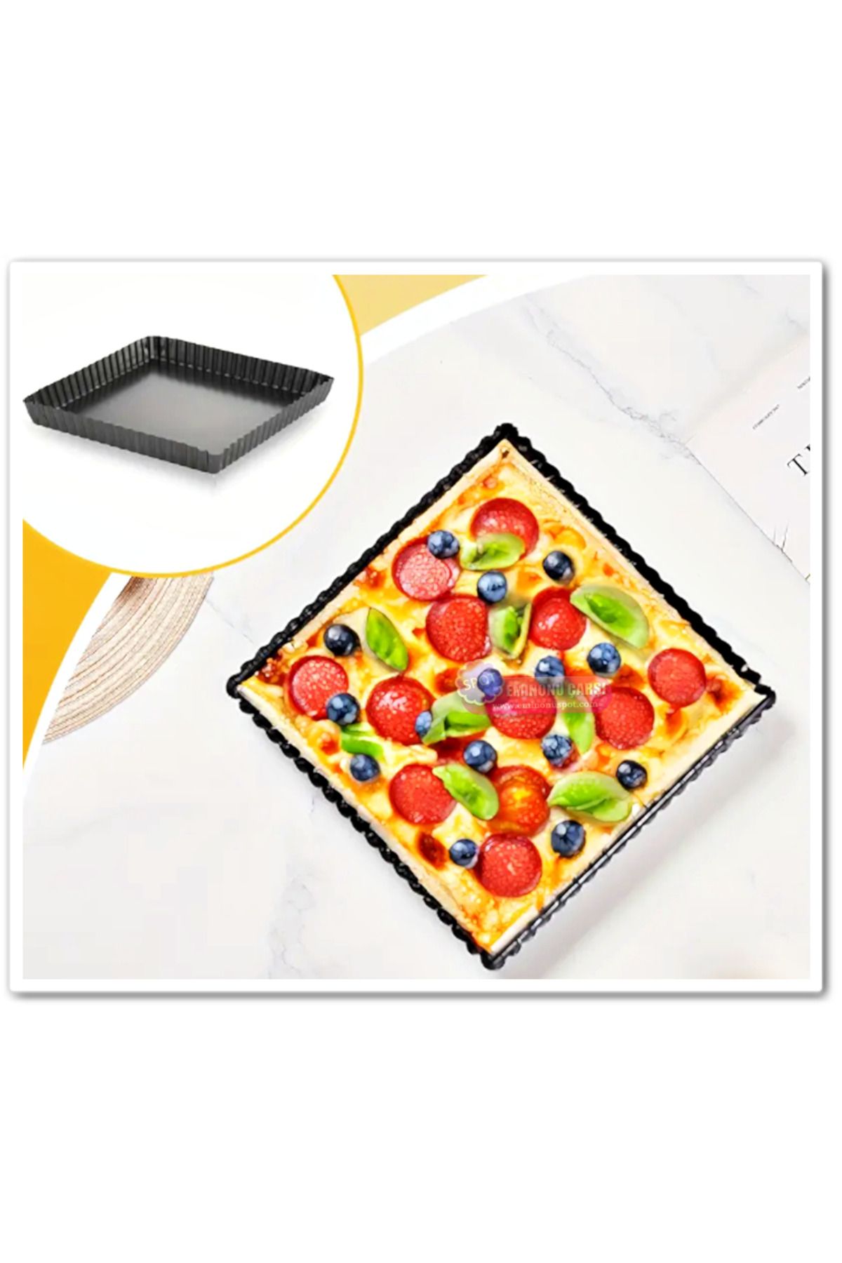 öztürkler Kare Altı Çıkabilen Teflon Tart Kalıbı 21cm x 21cm