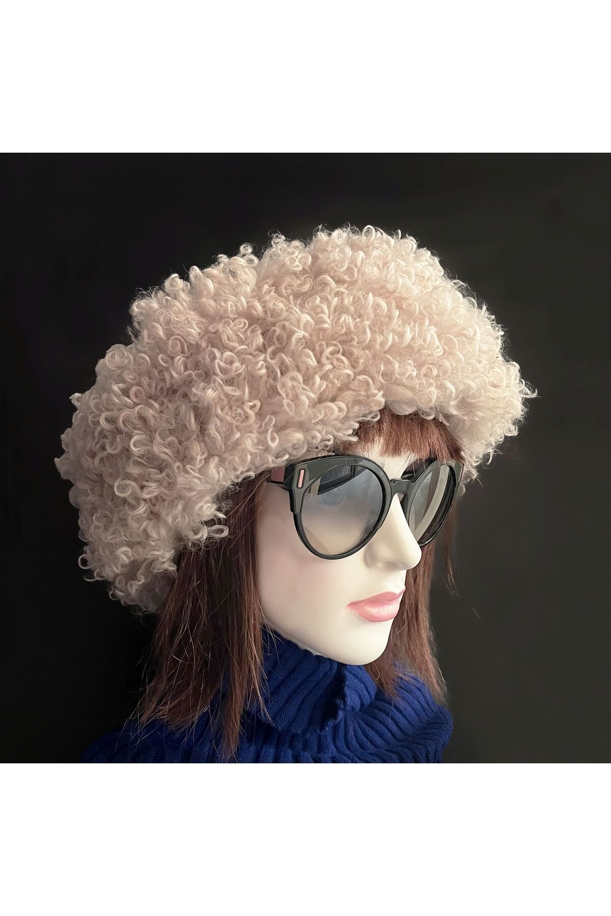 Shark-Anatolia Handmade 100% Wool Curly Cream Fur Women's Real Leather Hat 3