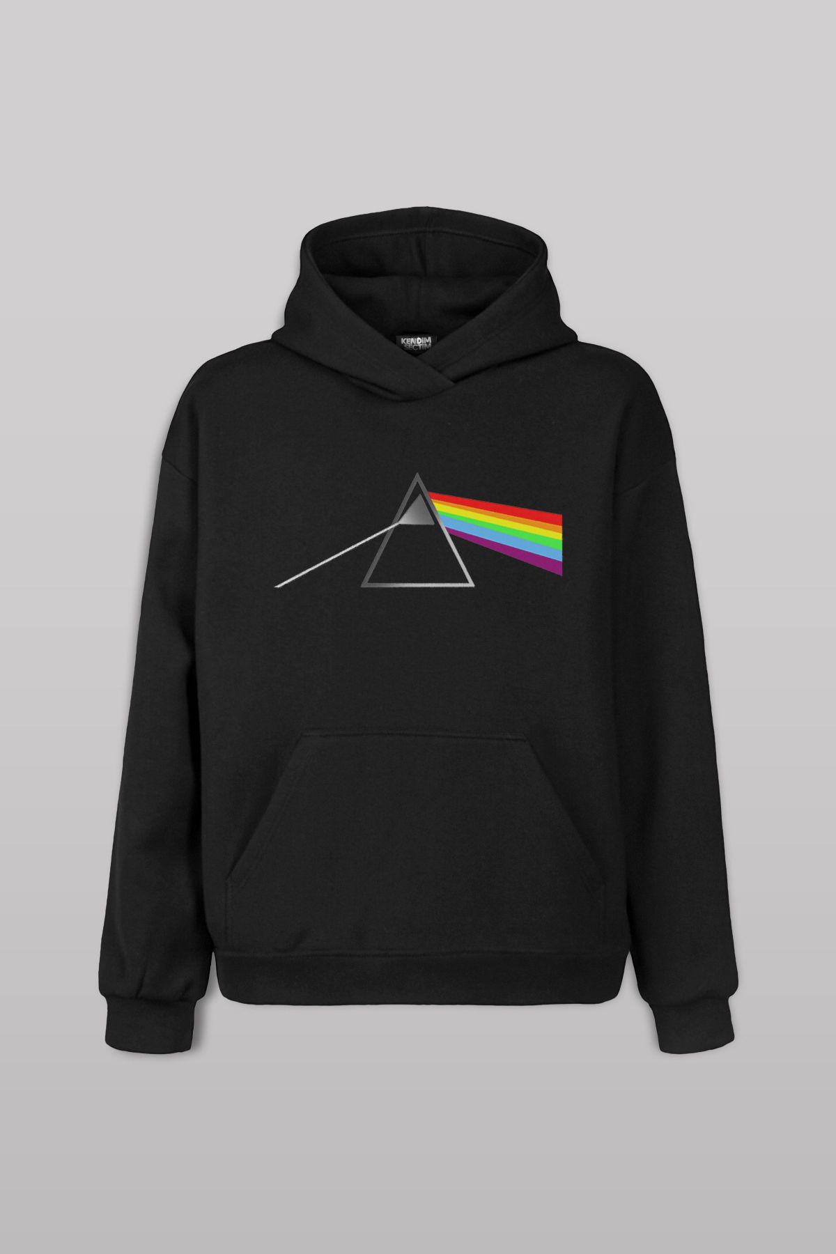 Kendim Seçtim Siyah Sweat Pink Floyd Prizma Kırılan Gök Kuşağı Ön Baskılı Sweatshirt Unisex Kapüşonlu Hoodie